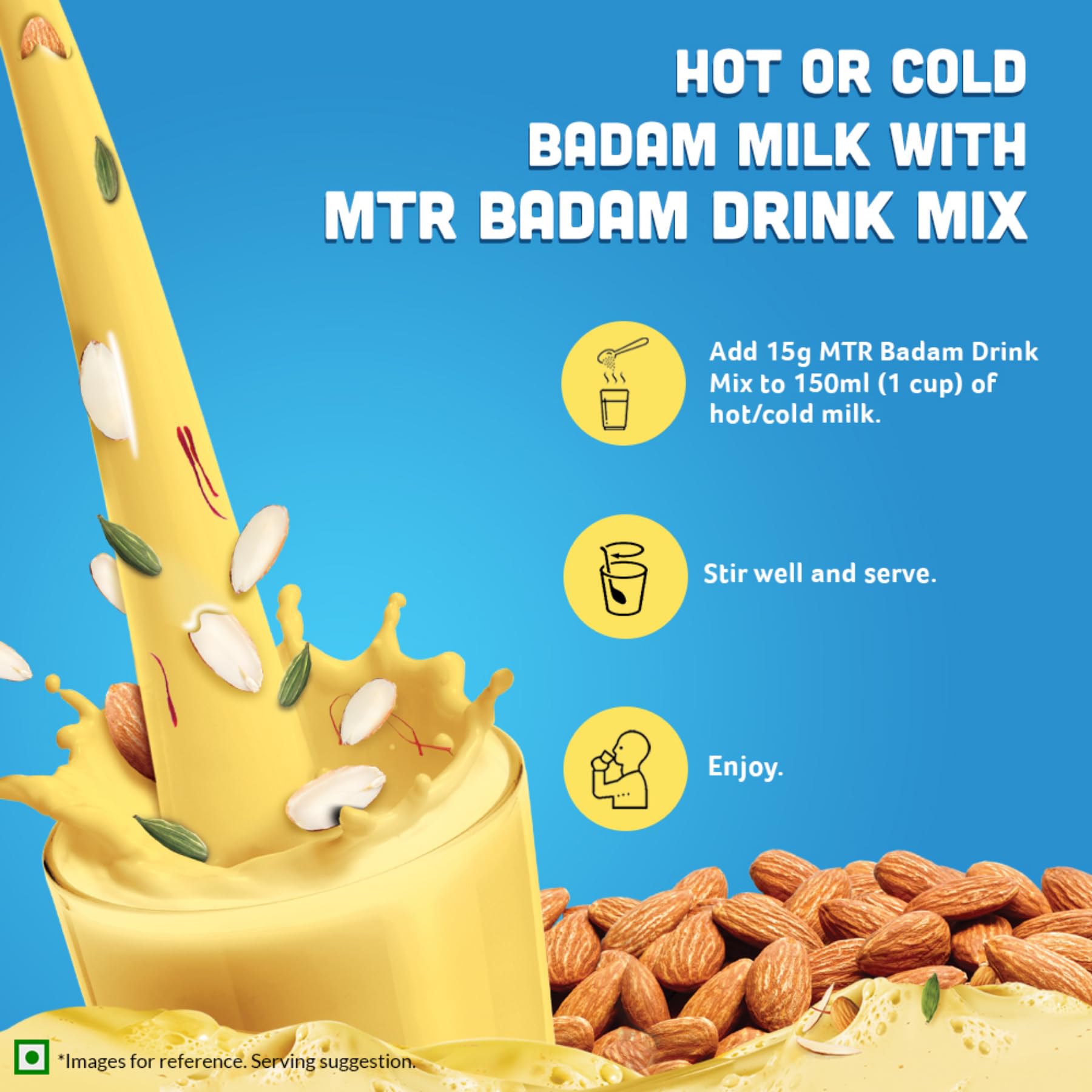 MTR Badam Almond Drink Mix Powder - 500g Pet Jar | Instant Nutritious Beverage for Energy Boost, Breakfast & Healthy Snacking