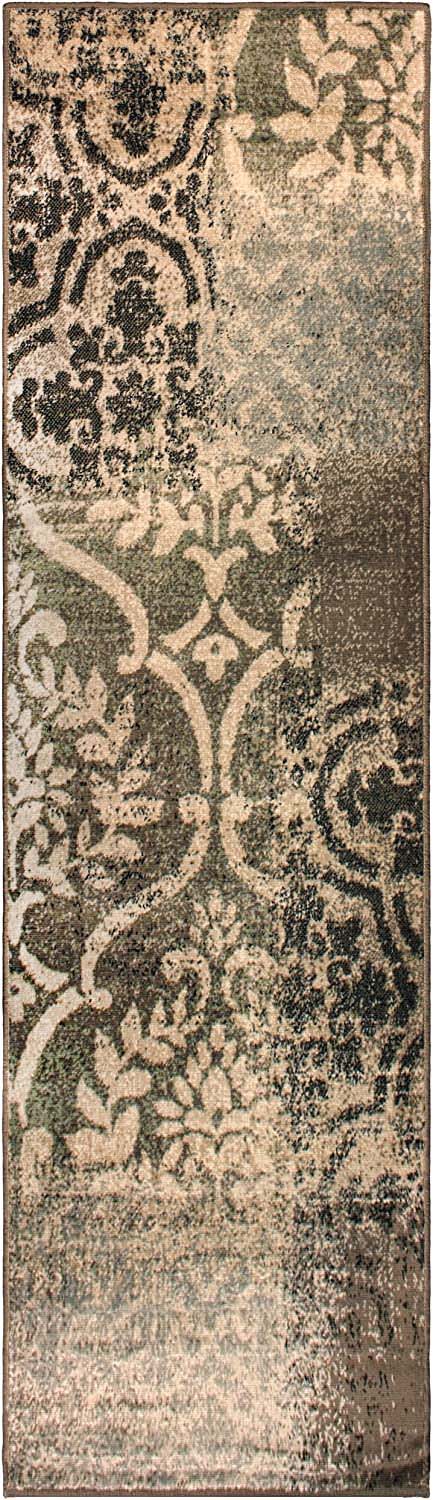 Bristol Distressed Abstract Damask Indoor Area Rug - Non-Slip Living Room Carpet Runner for Bedroom, Hallway & Entryway Decor