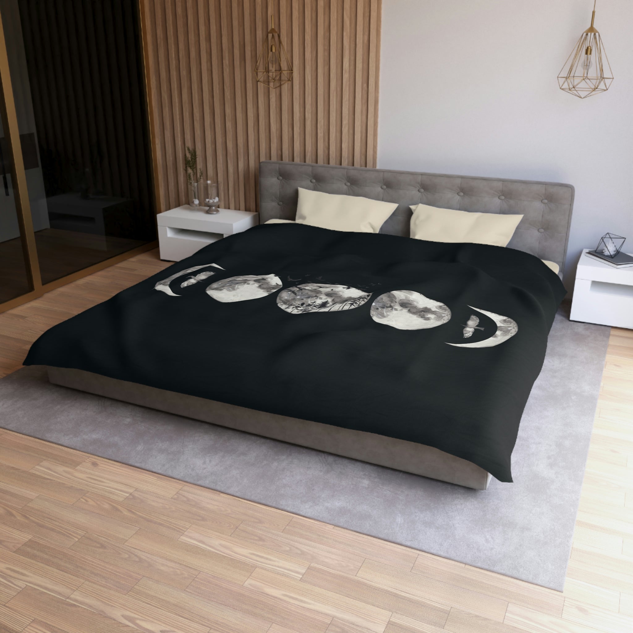 Moon Phases Microfiber Duvet Cover Set - Celestial Themed Bedding for Cozy Bedrooms | Perfect for Astronomy Lovers & Stargazing Decor