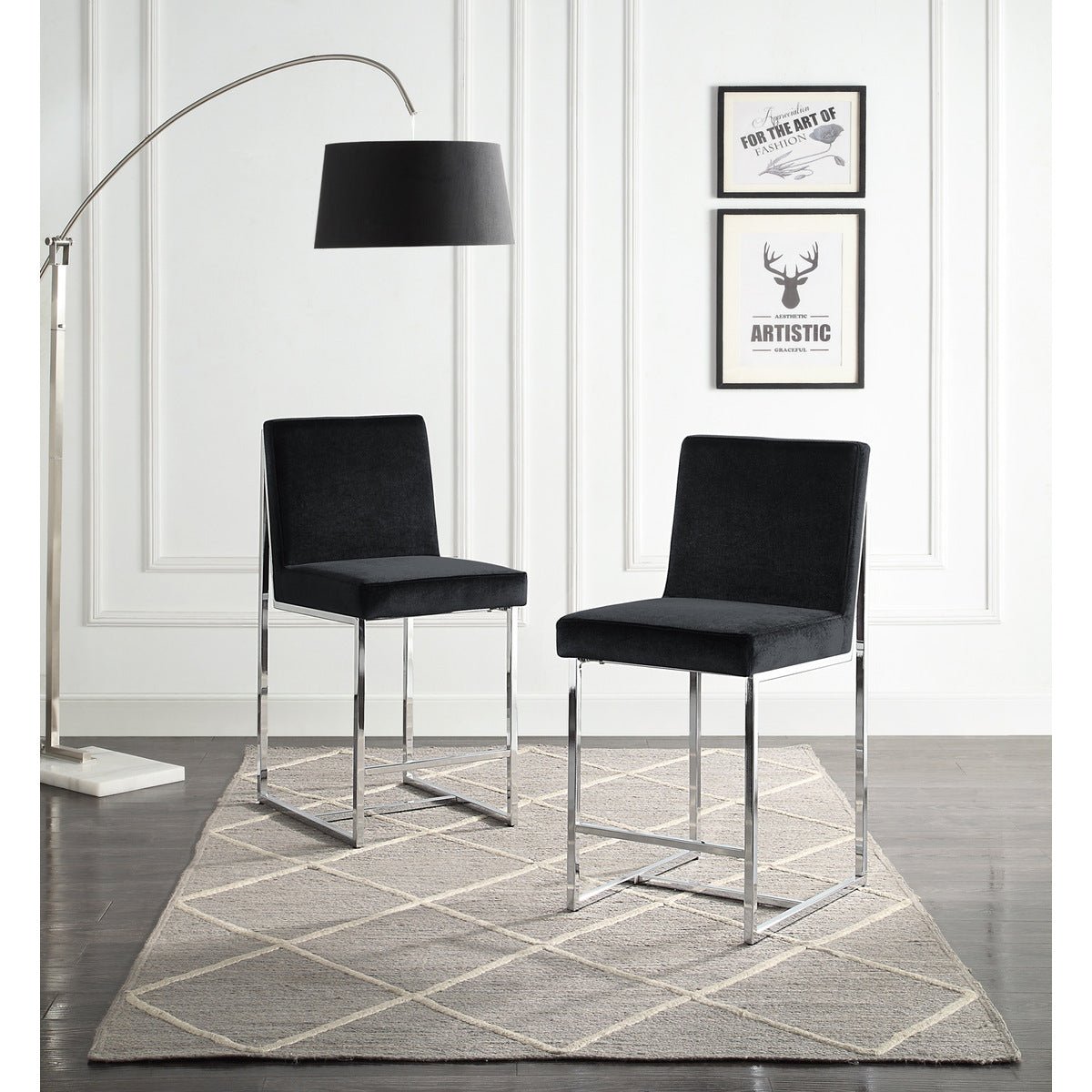 Amorra Black Counter Height Bar Stools Set of 2 - Modern Kitchen Island Chairs for Dining & Entertaining