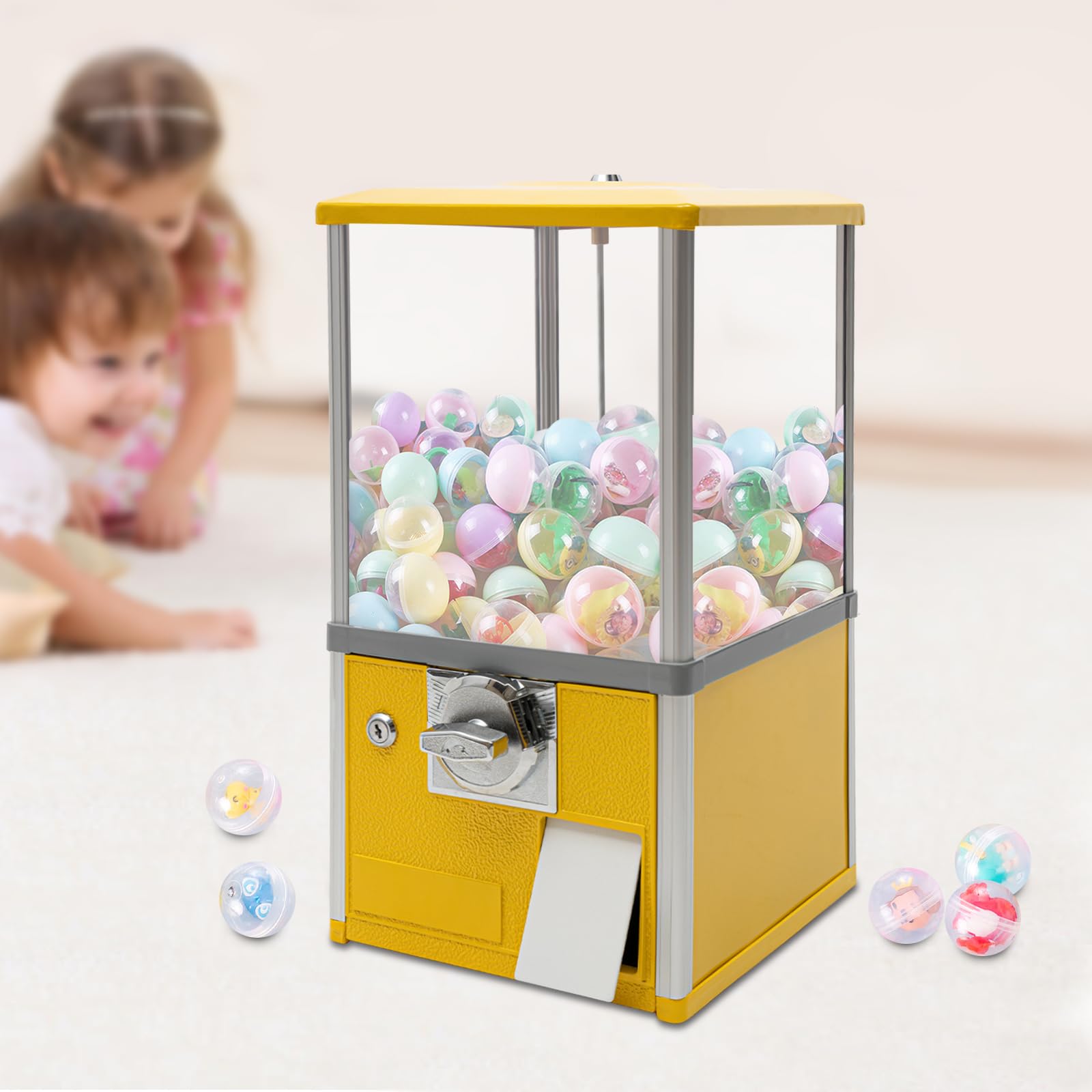 25-Cent Spherical Capsule Candy Vending Machine - 1.77-1.97 Inch Commercial Bulk Gumball Dispenser for Game Stores, Retail Shops & Amusement Parks (Yellow) - Perfect for Arcades, Malls, and Party Entertainment