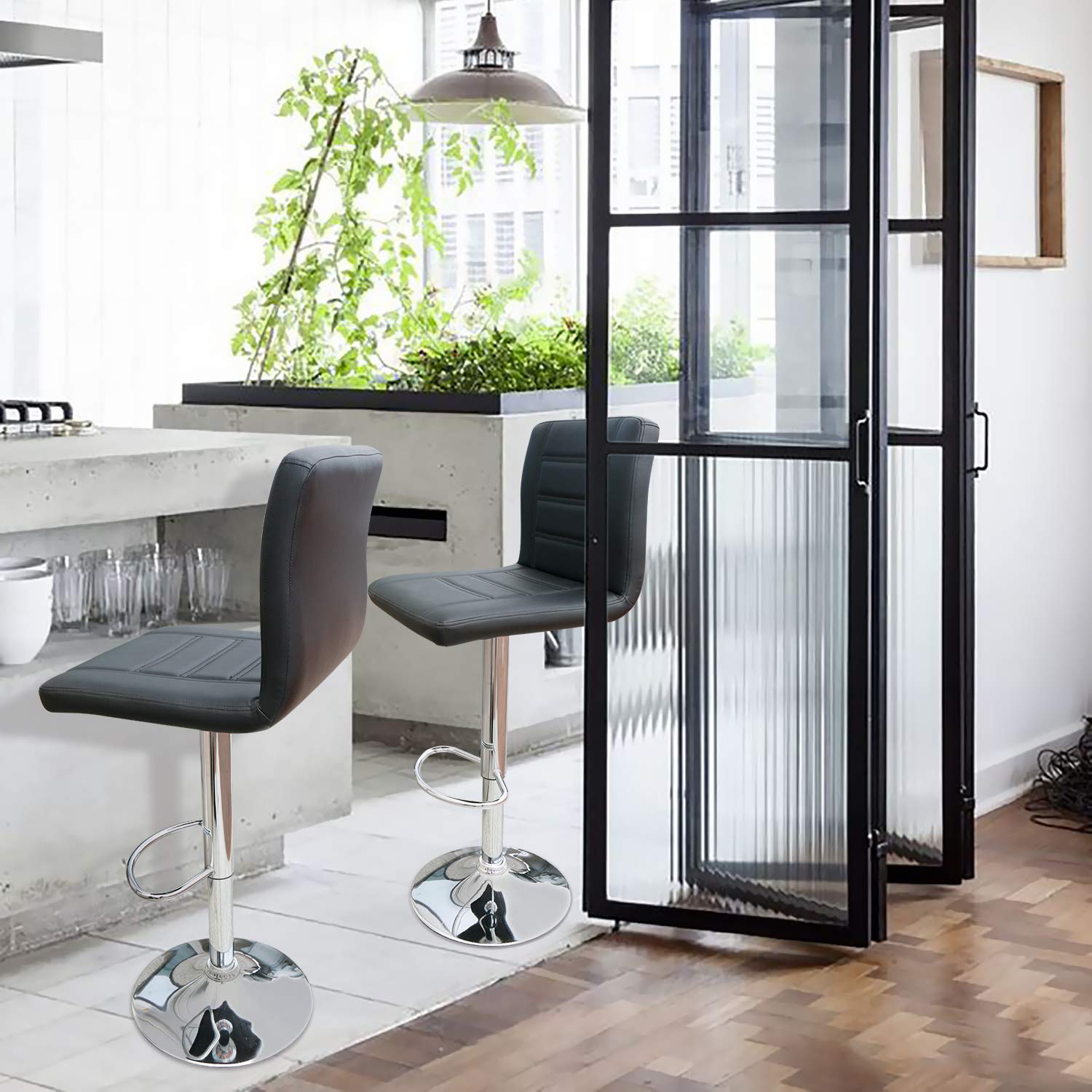 Modern Adjustable Swivel Bar Stools Set of 2 with Back Support - Black Leopard Print for Kitchen Counter, Home Bar & Dining Room Decor