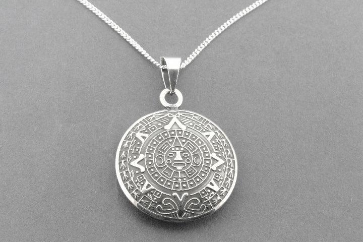 Double-Sided Sterling Silver Mayan Calendar Pendant Necklace - Perfect for Spiritual Jewelry, Gift Giving & Boho Fashion