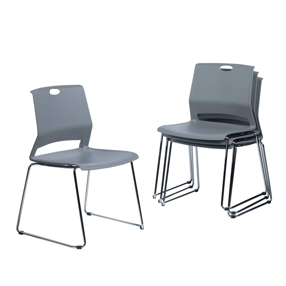 Modern Gray Stackable Chairs for Waiting Room - Set of 4, Space-Saving Office Furniture, Perfect for Reception Areas, Lobbies, and Conference Rooms