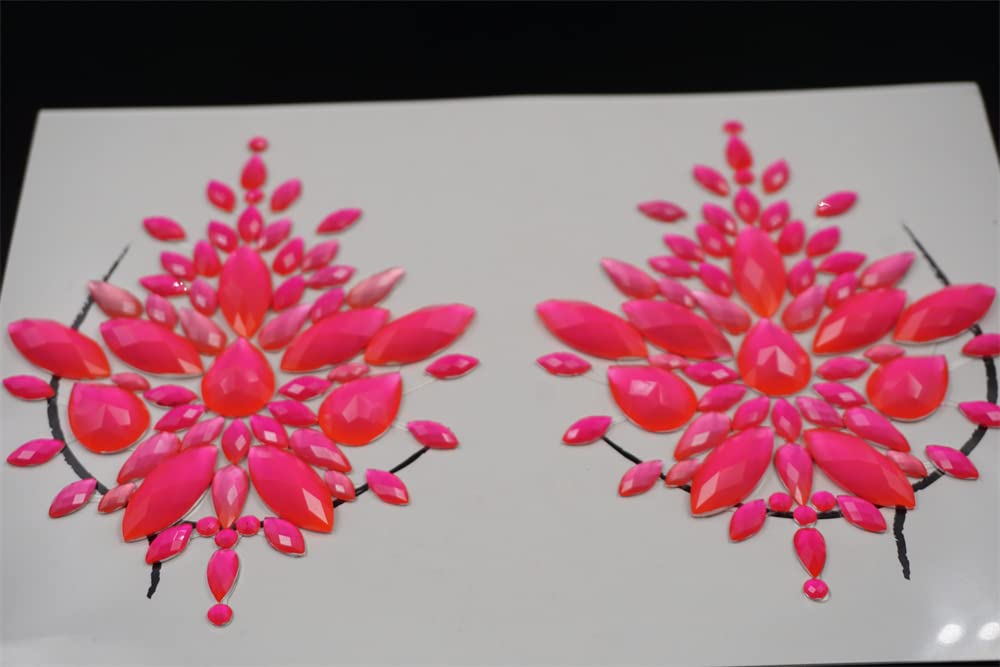 Neon Body Jewels Glitter Chest Gems - Temporary Tattoo Nipple Covers & Boob Jewel Stickers for Festival, Carnival, Rave & Body Art Makeup (Rose Gold/SV18) - Perfect for Costume Parties, Music Festivals & Beach Events