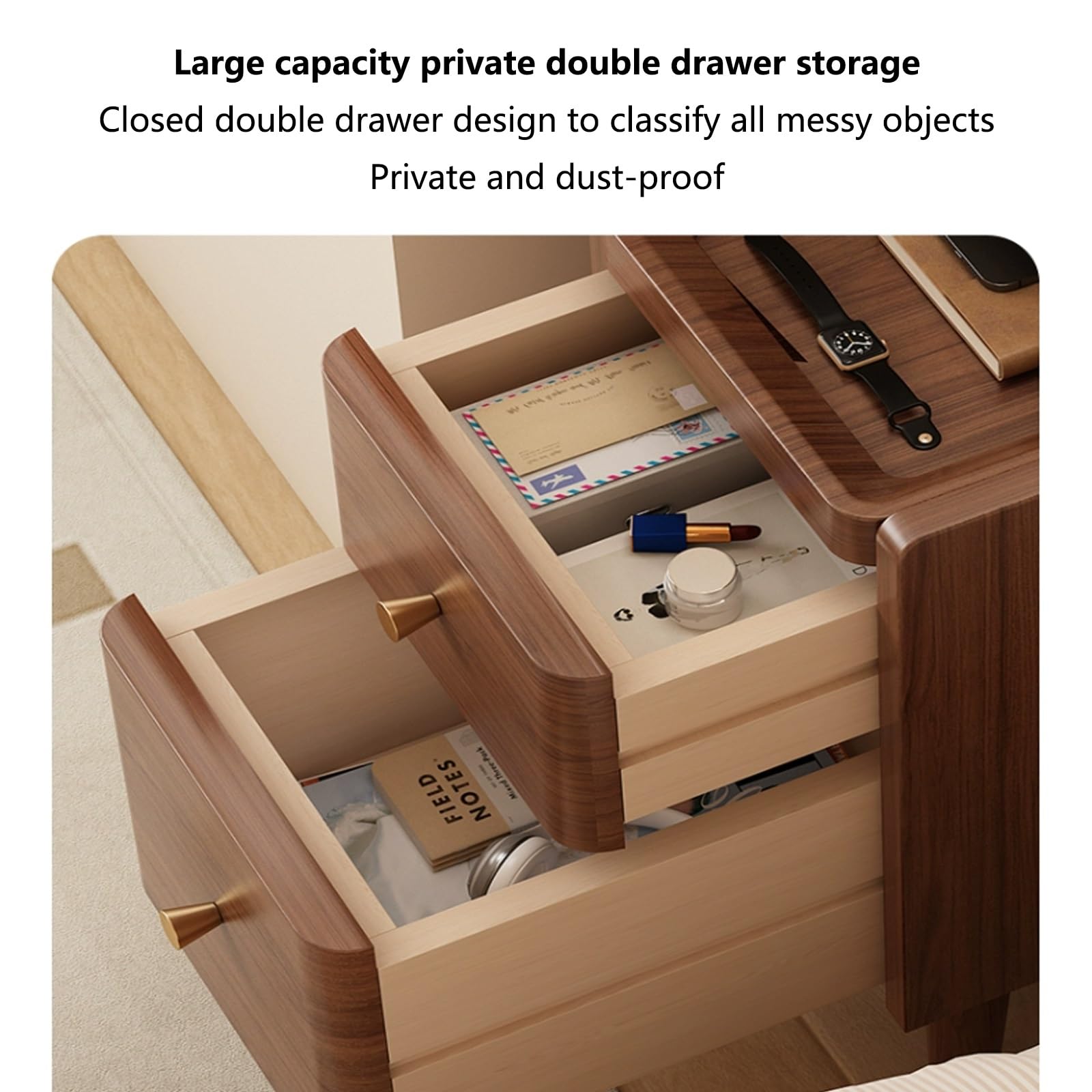 Modern Narrow Wooden Side Table for Small Spaces - Tall Storage Cabinet with Drawer for Bedroom, Living Room, Office & Hotel - Walnut Finish | Perfect for Nightstands, Entryways & Studio Apartments