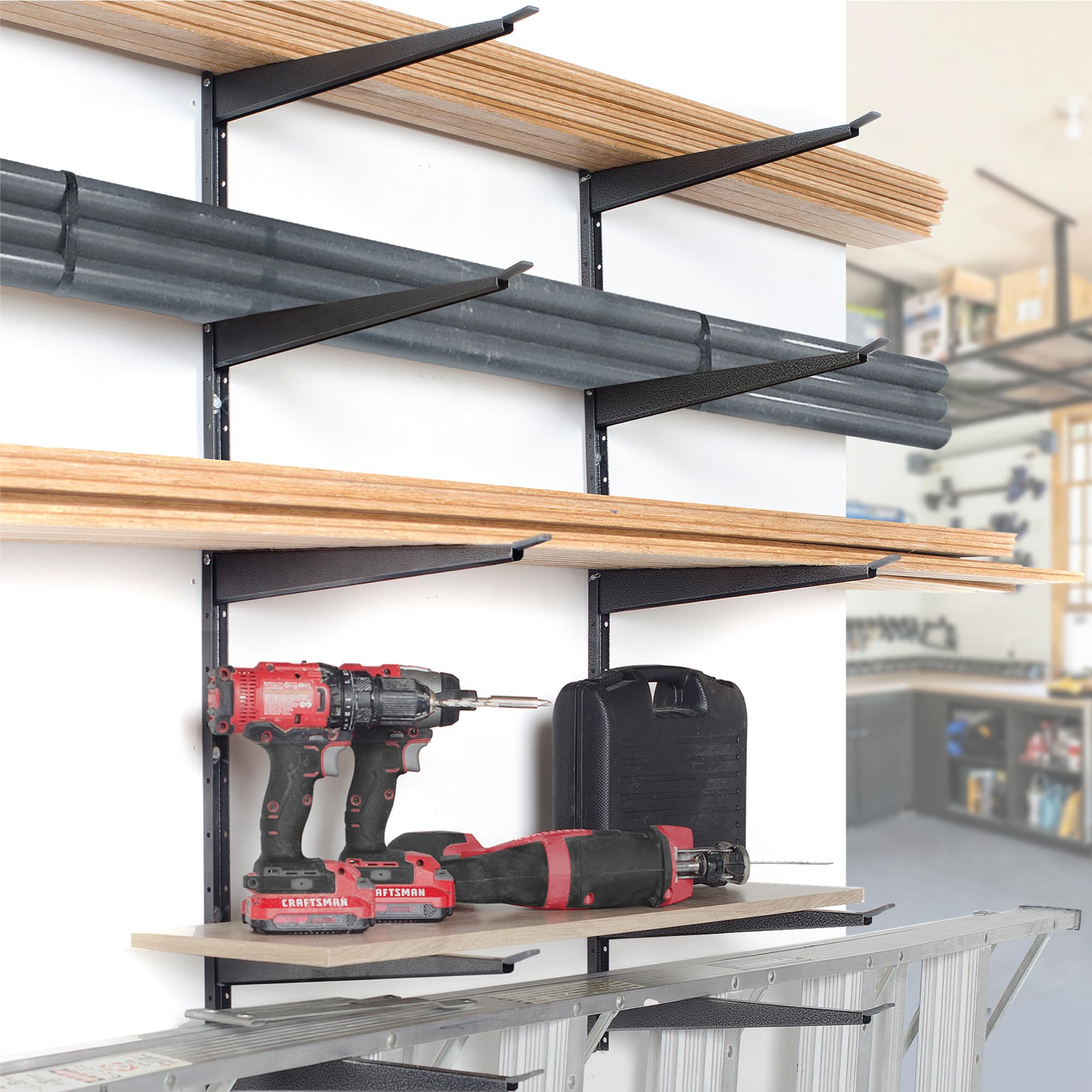 Heavy Duty Wood and Lumber Storage Rack (2-Pack) - 960 lbs Capacity Steel Garage Shelving - Easy Install Mounted Rack for Garage, Basement, Pantry Organization - Perfect for Storing Plywood, 2x4s, and DIY Supplies by Delta Cycle