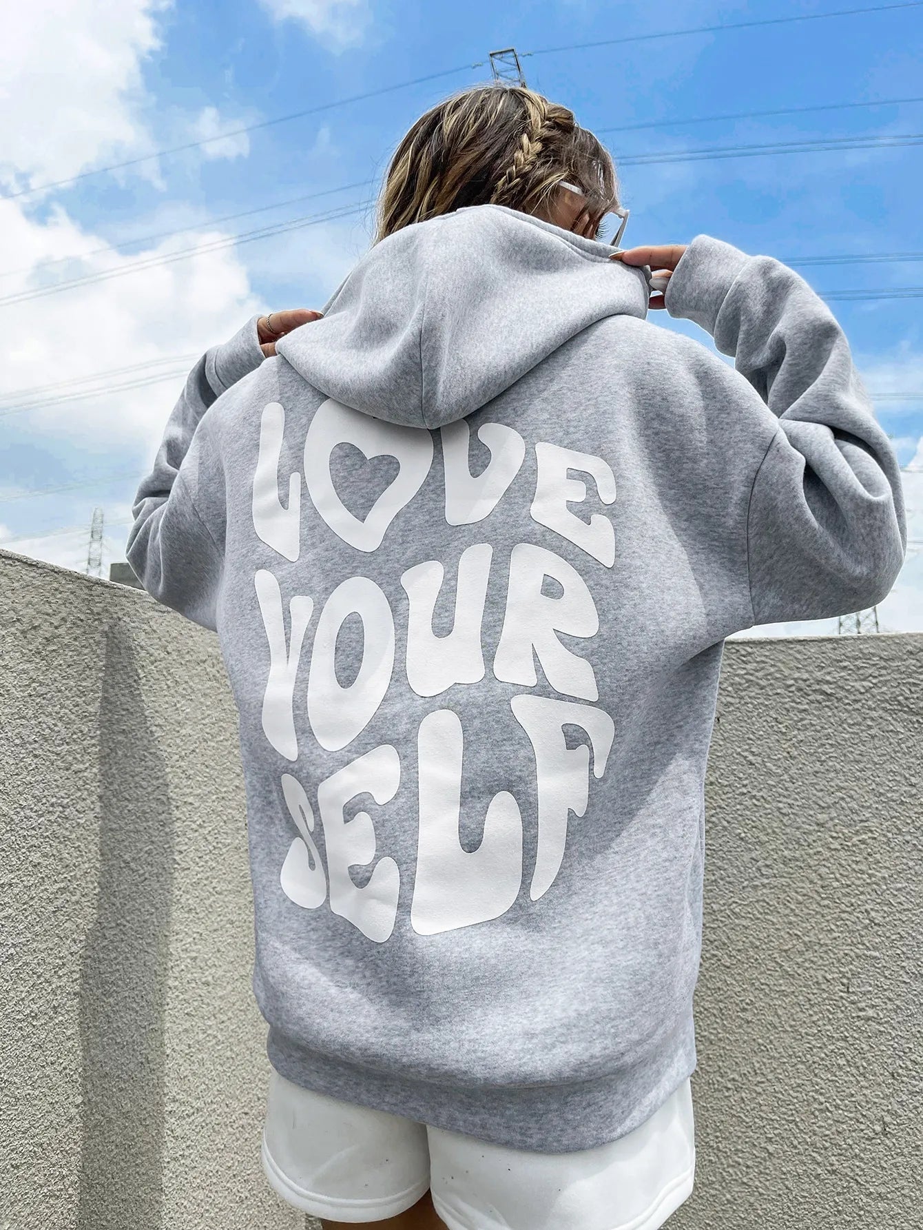 Love Yourself Cotton Printed Hoodie - Creative Oversized Women's Sweatshirt for Streetwear & Harajuku Fashion | Perfect for Casual Outfits, Outdoor Activities and Trendy Street Style