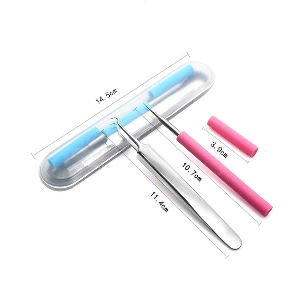 Professional Stainless Steel Blackhead & Pimple Extractor Tool - Acne Blemish Remover Needle for Facial Skin Care - Perfect for Home Spa & Dermatologist Use (Blue)