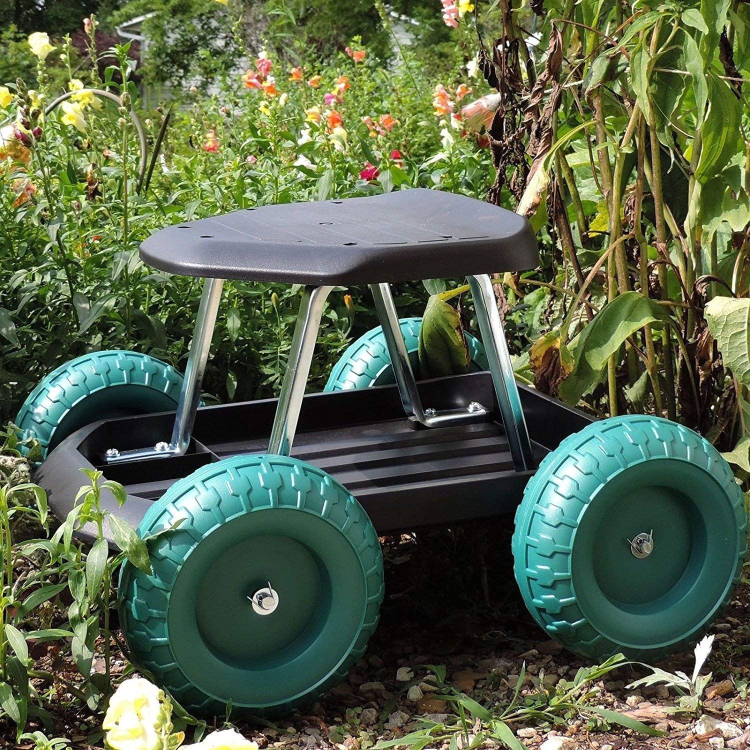 **Pure Garden Rolling Work Seat with Tool Tray & Knee Pad - Adjustable Scooter Stool for Gardening, DIY Projects & Outdoor Work - Comfortable Kneeling Seat for Lawn Care, Landscaping & Home Repairs**