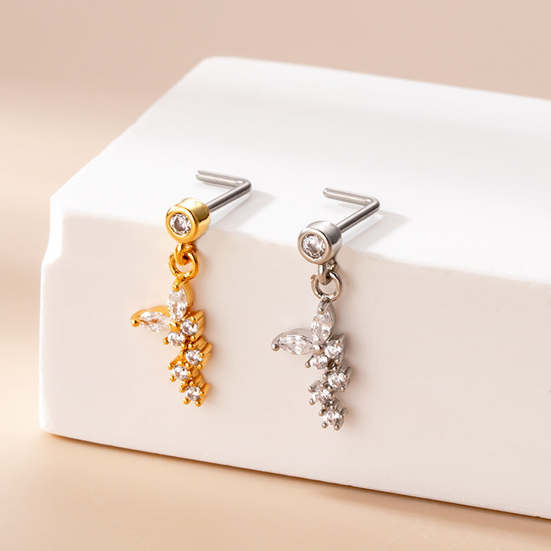 20G Gold Heart Dangle Nose Studs - Hypoallergenic Surgical Steel Nose Ring Jewelry for Women | Perfect for Parties, Date Nights & Everyday Wear (HSPJ766)