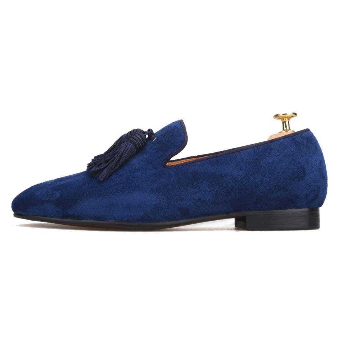 FERUCCI Men's Navy Suede Loafers with Tassel - Comfortable Slip-On House Shoes for Indoor/Outdoor Wear - Perfect for Home, Office & Casual Occasions