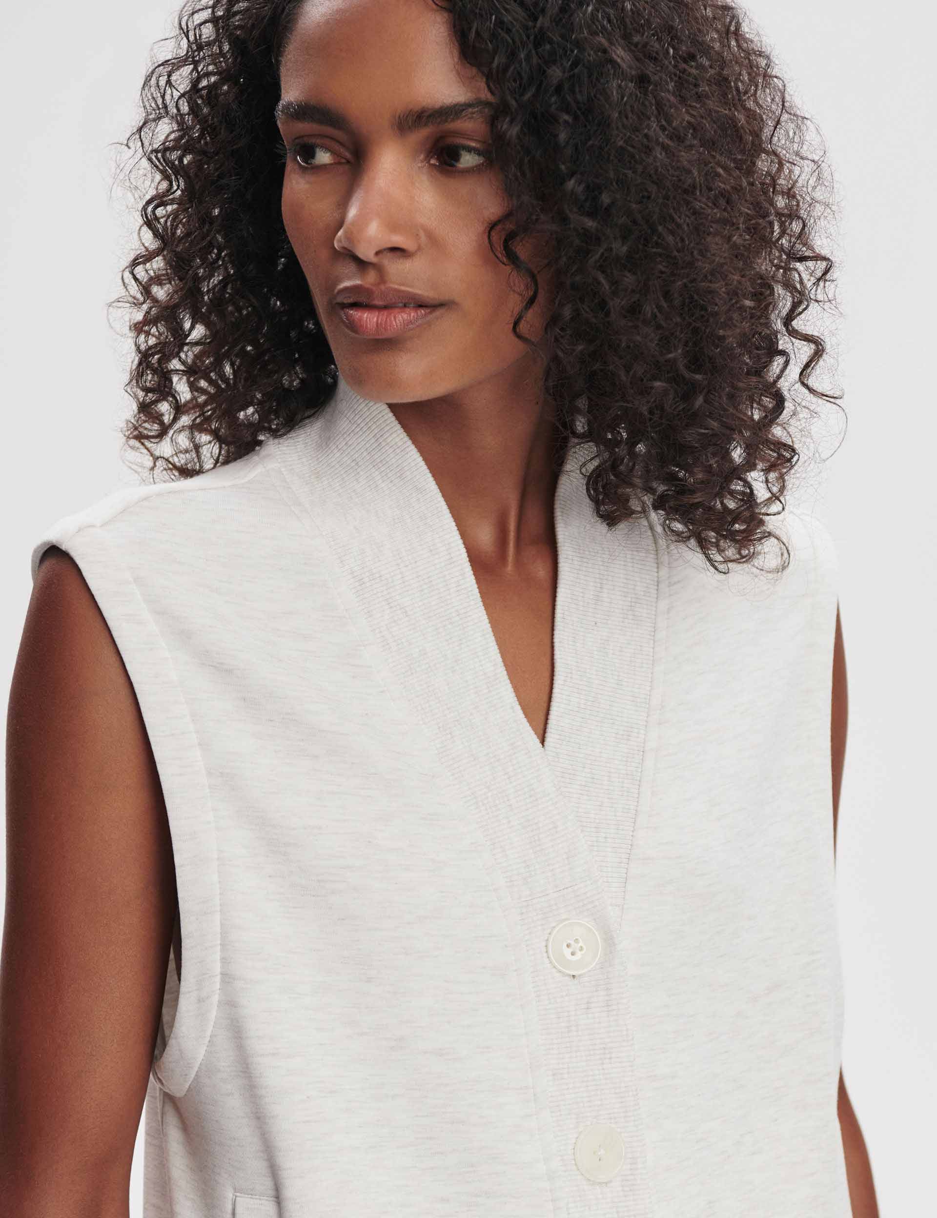 Vicky Button Gilet Ivory Marl - Women's Stylish Knit Vest for Fall & Winter, Casual Layering & Office Wear