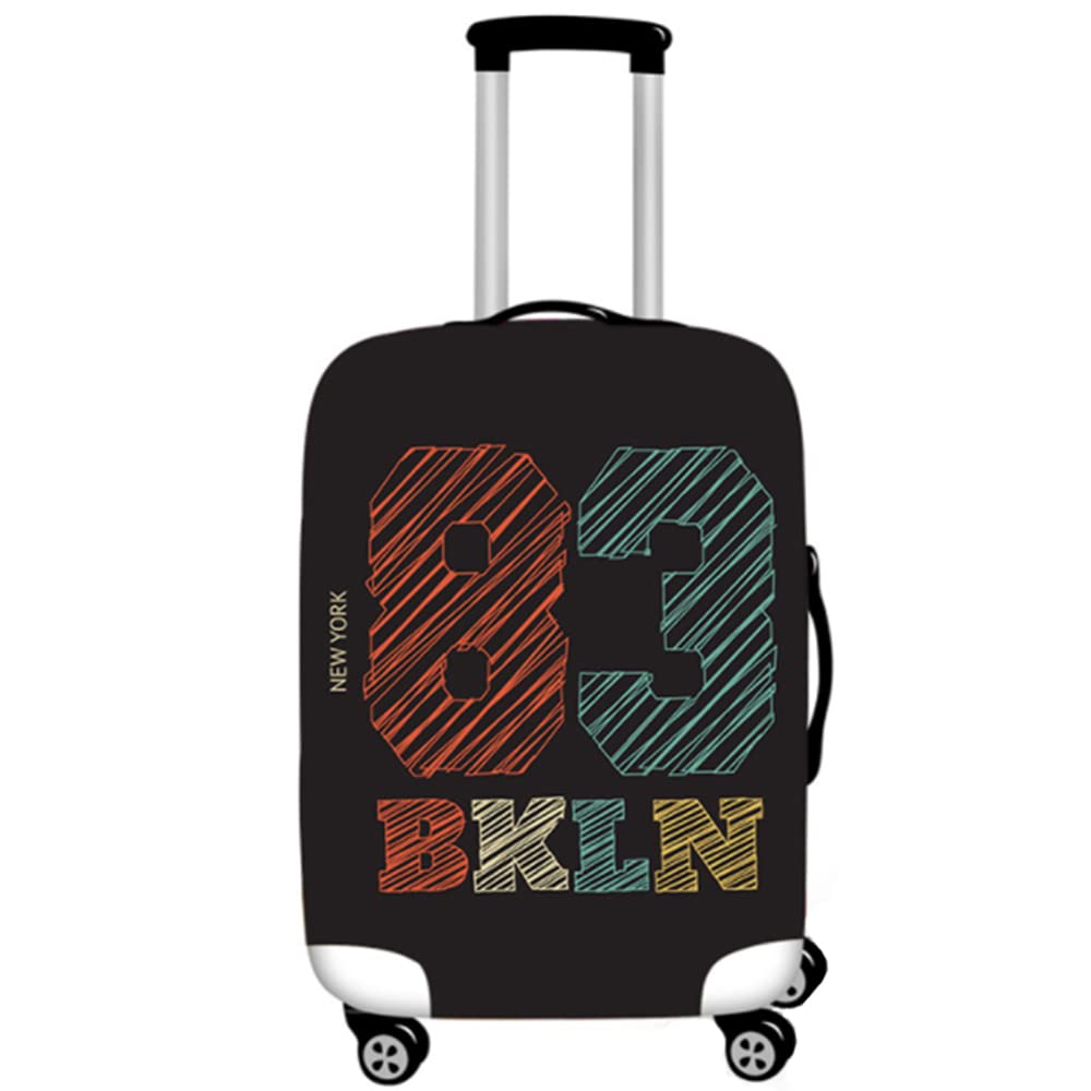 Spandex Suitcase Cover Protector - Washable Black Luggage Bag for 18-32 Inch Wheeled Suitcases (Size L Fits 25-28 Inch, Print A) | Travel Accessory for Airplane, Cruise & Business Trips