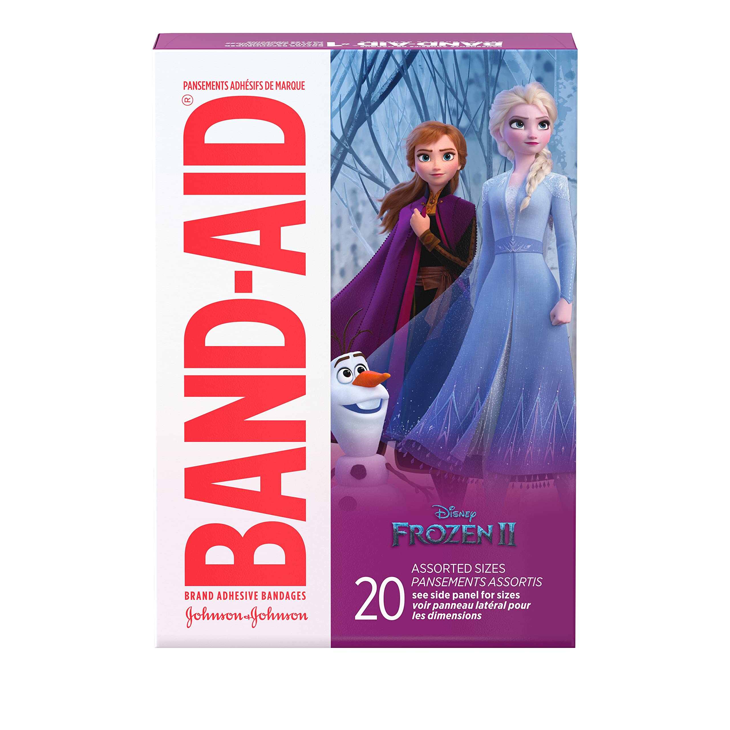 Disney Frozen Adhesive Bandages for Kids - Band-Aid Brand Assorted Sizes (20 ct) - First Aid for Minor Cuts, Scrapes & Blisters - Perfect for School, Playtime & Everyday Protection