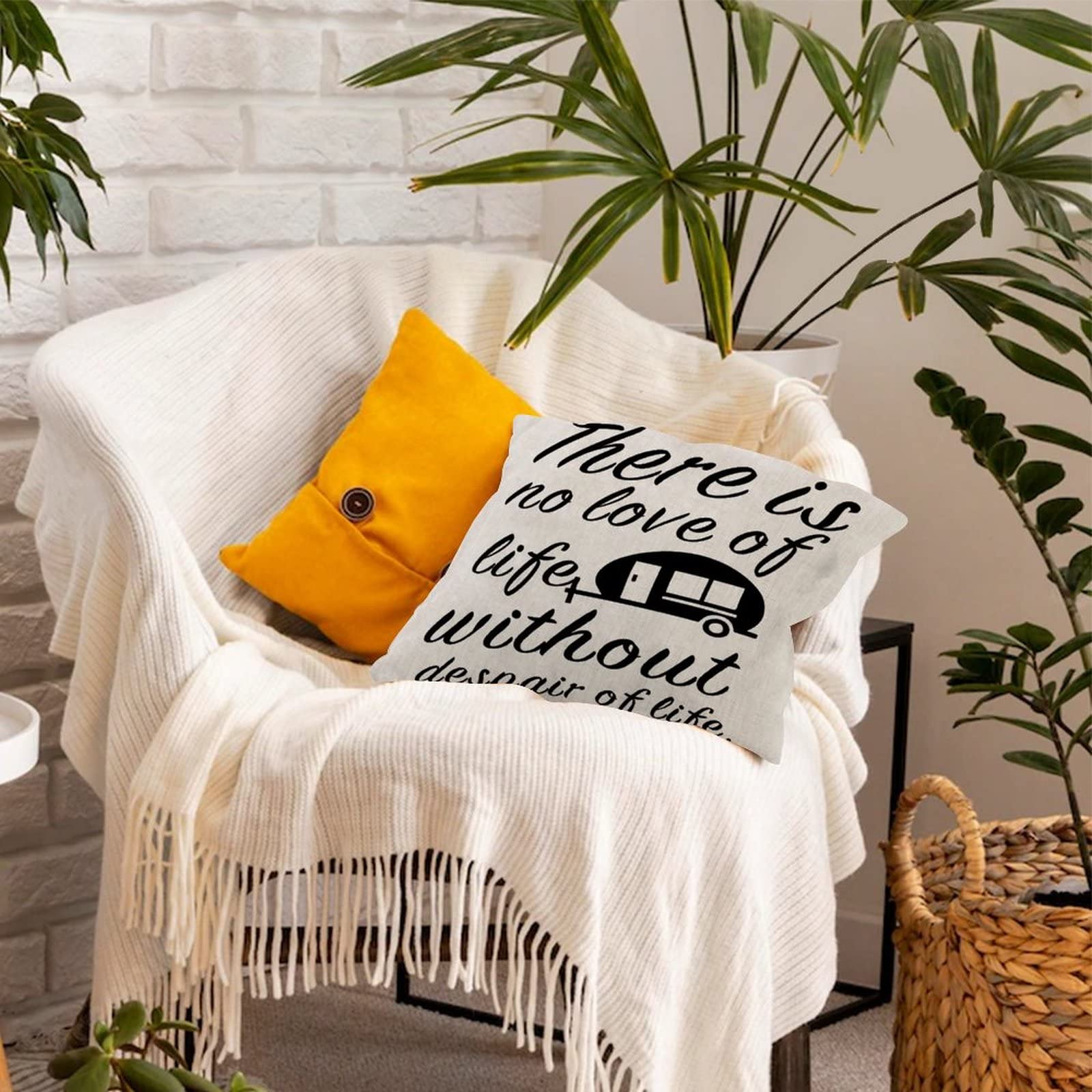 16x16 Inch Elegant Cotton Linen Cushion Cover - Bohemian Throw Pillow Case with 'No Love Without Despair' Quote - Soft Decorative Pillow Cover for Bedroom, Sofa, Playroom & Bench - Home Decor & Comfort Accessory