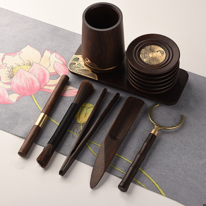 Premium Ebony Wood Tea Set with Cup & Incense Holder - Traditional Japanese Style Tea Ceremony Accessories for Meditation & Relaxation
