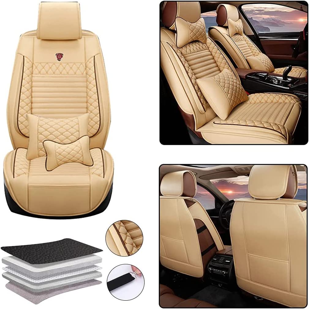All-Weather PU Car Cover for 2017 Acadia Limited - Anti-Slip Front & Rear Seat Protectors (2 Front Seats, Beige) - Perfect for Road Trips, Daily Commutes & Vehicle Protection
