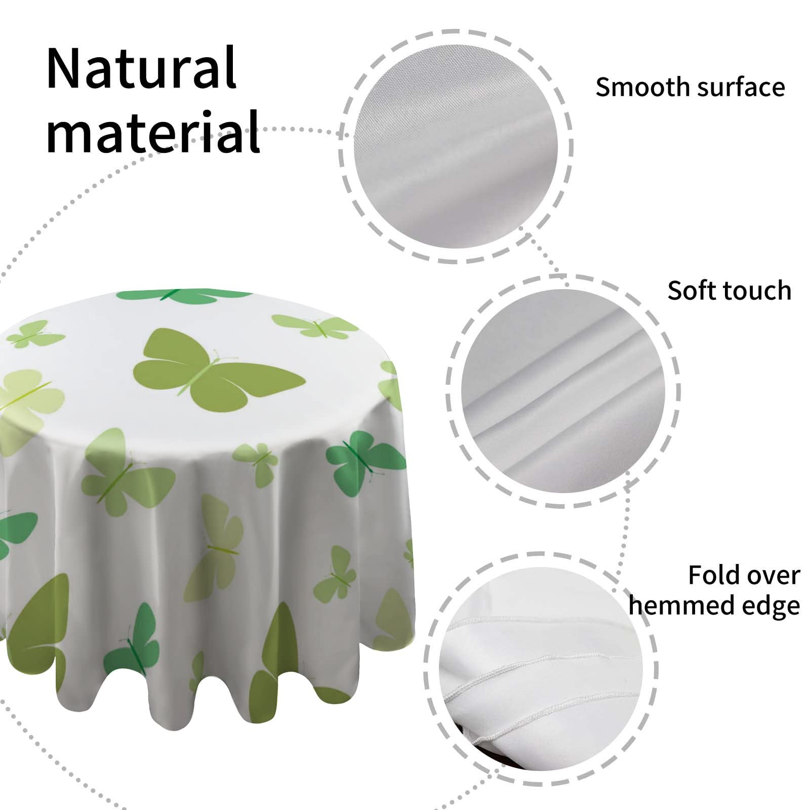 Round Polyester Tablecloth 60 Inch - Green Butterfly Print Waterproof Outdoor Table Cover for Kitchen, Dining, Buffet Parties, Camping & Picnics | Perfect for Patio, Garden & Outdoor Events