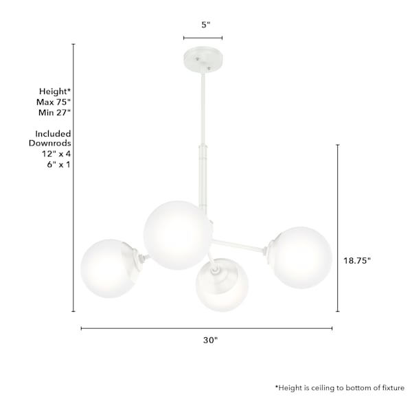 Hunter Hepburn 4-Light Matte White Chandelier - Modern Ceiling Light Fixture for Dining Room, Bedroom & Living Room Decor