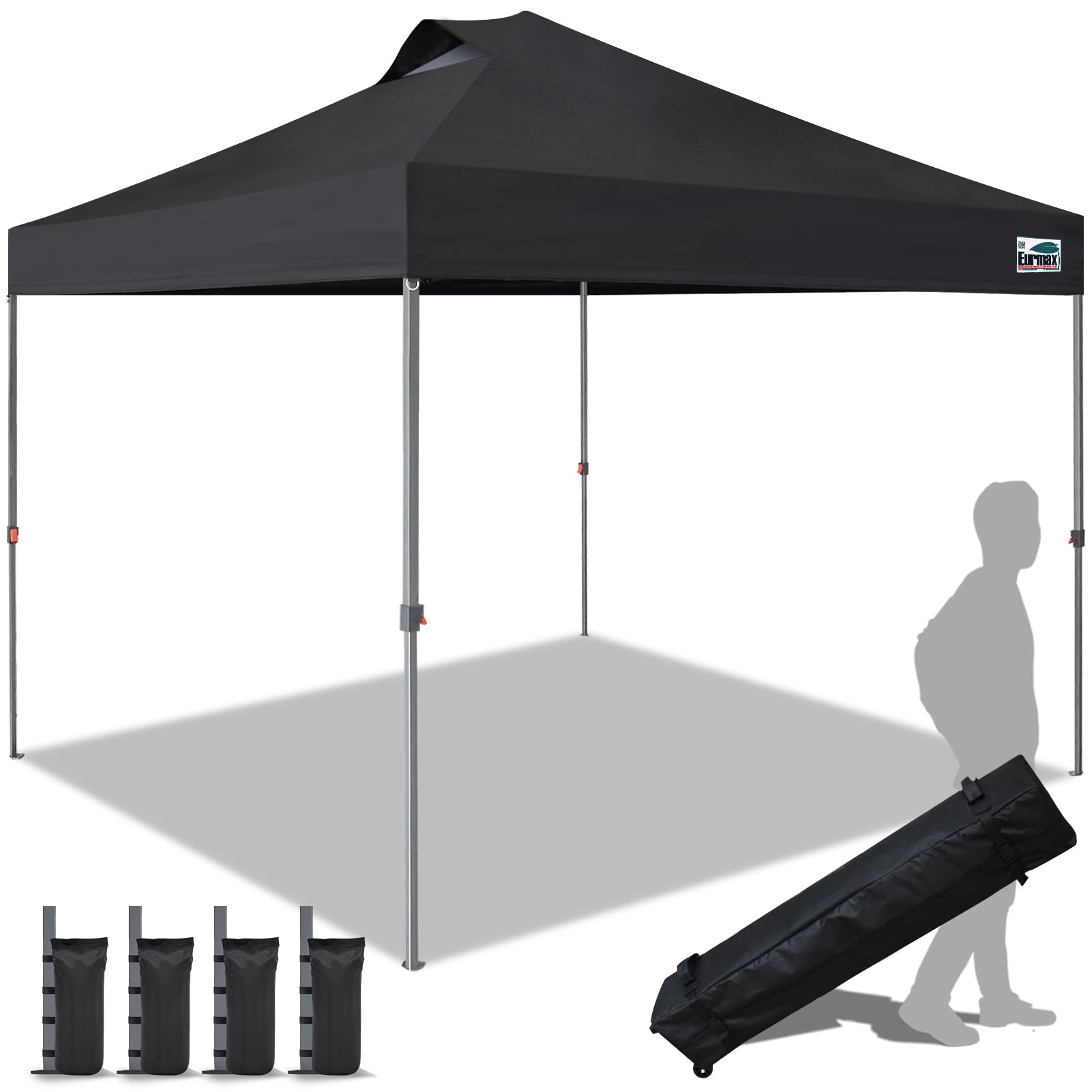 Eurmax USA NOMATTER 10x10ft Instant Pop Up Canopy Tent - Portable Outdoor Shelter for Camping, Beach, Picnics & Events - Includes 4 Sand Bags (Black)
