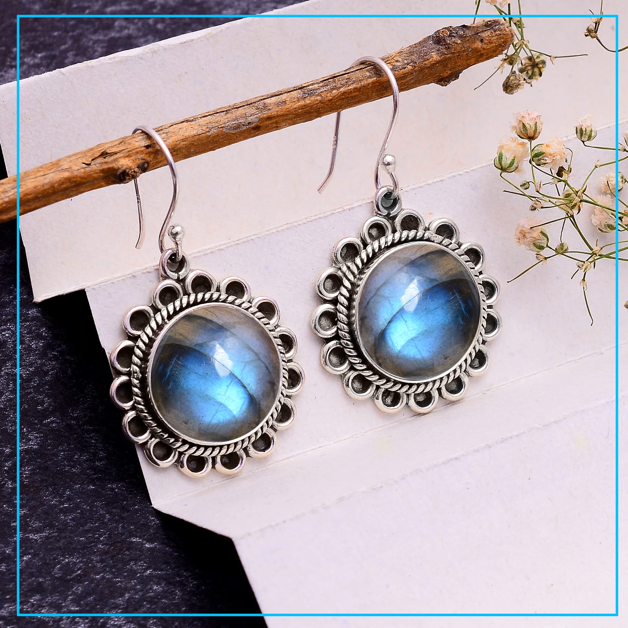Labradorite Earrings for Women - 925 Sterling Silver Dangle Earrings with Blue Green Gemstone | Handmade Jewelry Gift for Her | Perfect for Weddings, Parties & Special Occasions