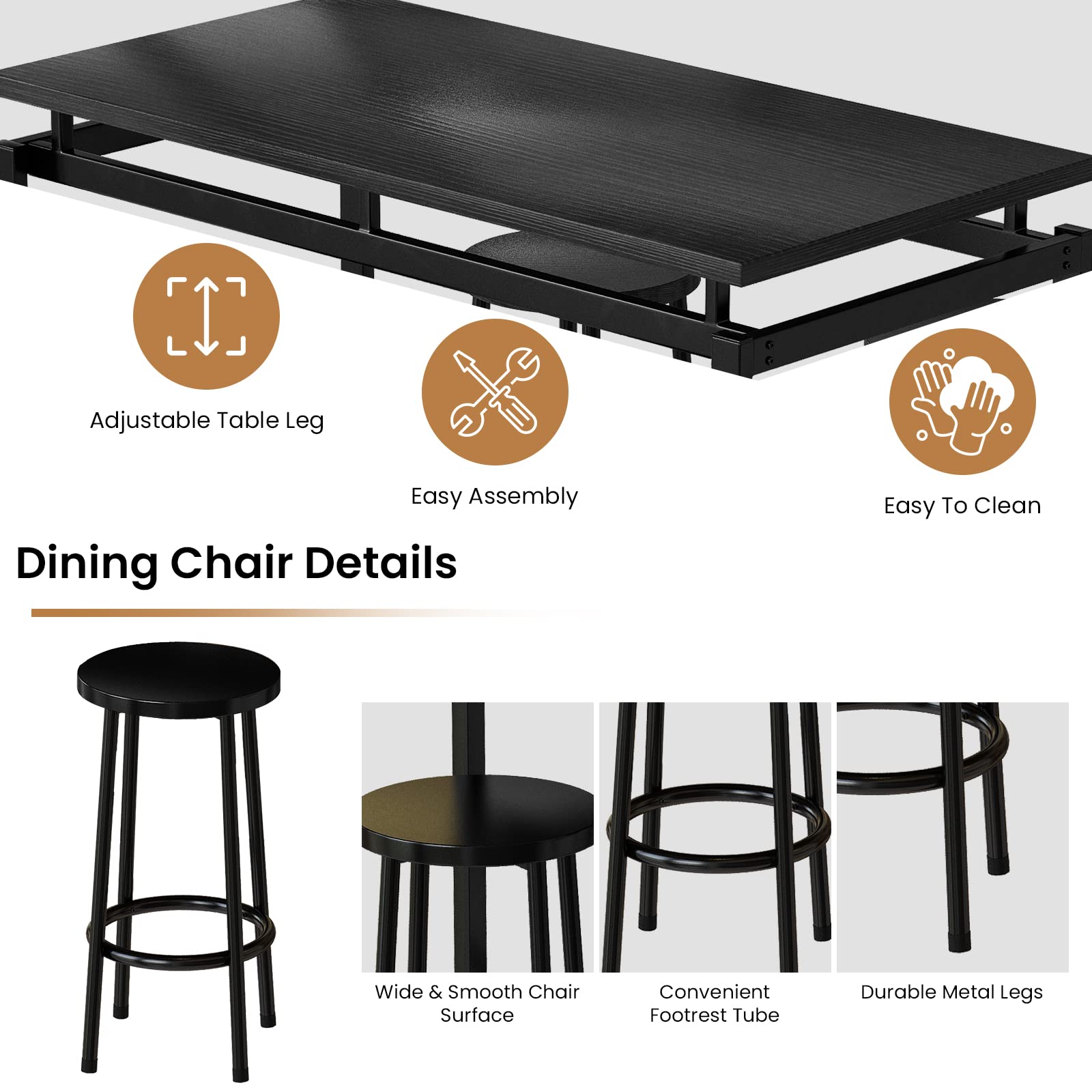 DKLGG 5-Piece Wooden Dining Table Set for 4 - Small Kitchen Table with 4 Stools, Space-Saving Bar Height Table & Chairs Set - Perfect for Breakfast Nook, Small Apartments & Cozy Dining Spaces