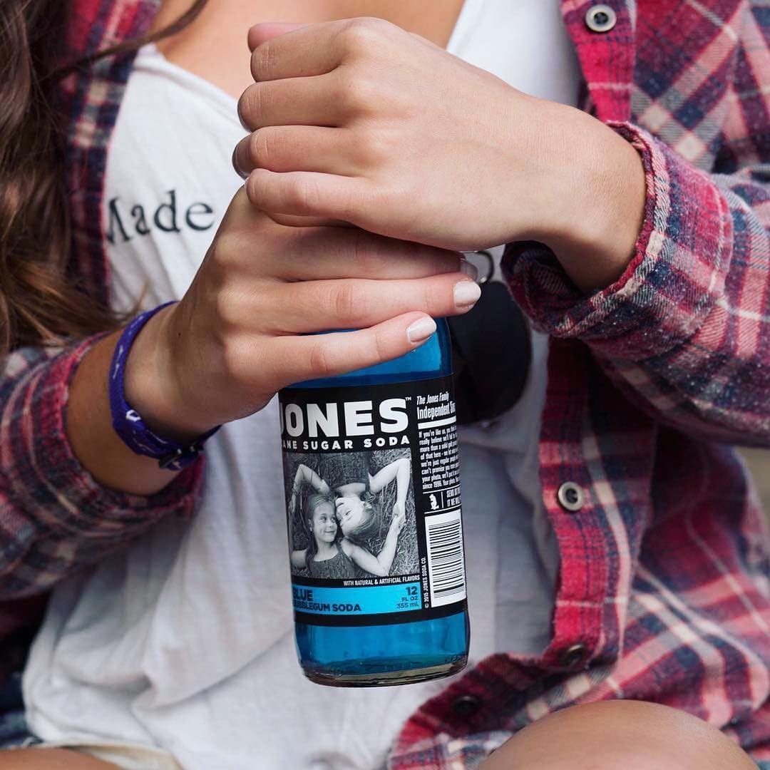 Jones Soda Co. Blue Bubblegum Flavor Soda - 12-Pack of 12 Oz Glass Bottles | Original Craft Soda Made with 100% Pure Cane Sugar | Refreshing Soft Drink for Parties, BBQs & Nostalgic Treats