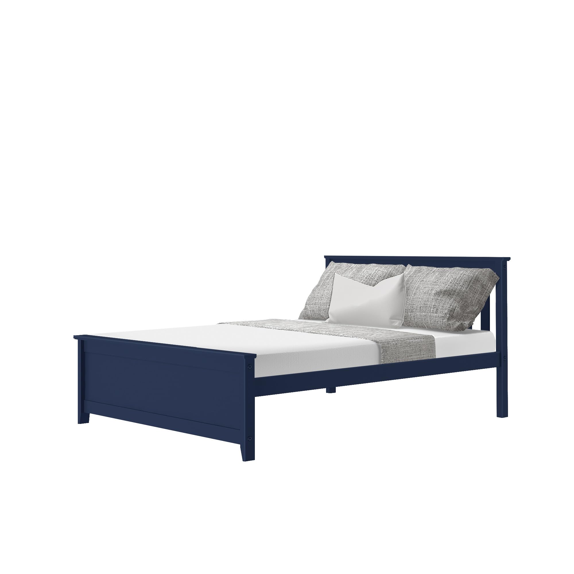 Max & Lily Full Size Wooden Bed Frame with Slatted Headboard - Solid Wood Platform Bed for Kids & Teens - No Box Spring Needed - Easy Assembly - Blue - Perfect for Bedrooms, Dorms & Guest Rooms