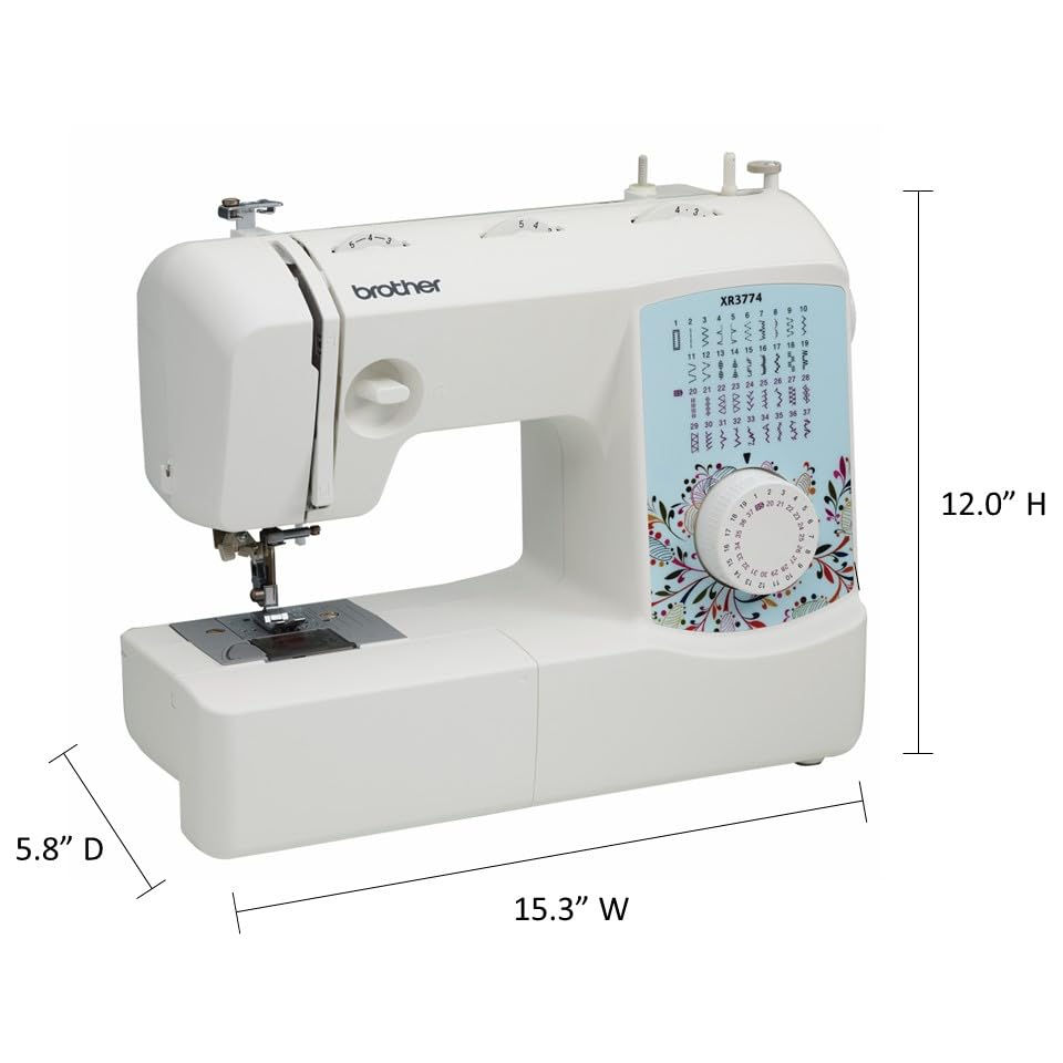 Brother XR3774 Sewing and Quilting Machine with 37 Built-in Stitches, Wide Table & 8 Included Sewing Feet - Perfect for Home DIY, Dressmaking, Quilting Projects and Crafting