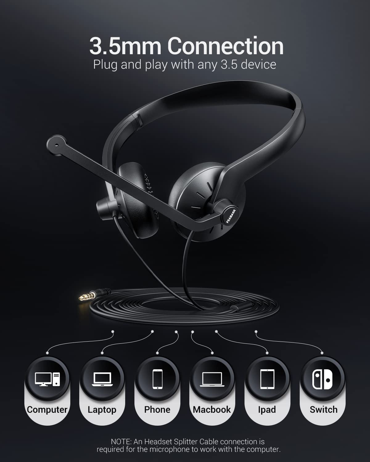 Noise Cancelling Wired Headphones with Mic - 3.5mm On-Ear Computer Headset for PC, Laptop, Home Office, Online Classes, Skype & Zoom Meetings | Lightweight & Comfortable for Gaming, Work & Remote Learning