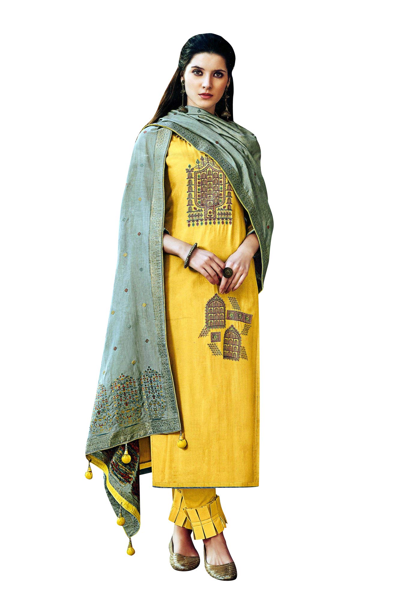 Ladyline Maslin Silk Elegant Embroidered Salwar Kameez Outfit with Meenakari Banarasi Silk Dupatta & Pants - Traditional Indian Ethnic Wear for Weddings, Festivals & Special Occasions