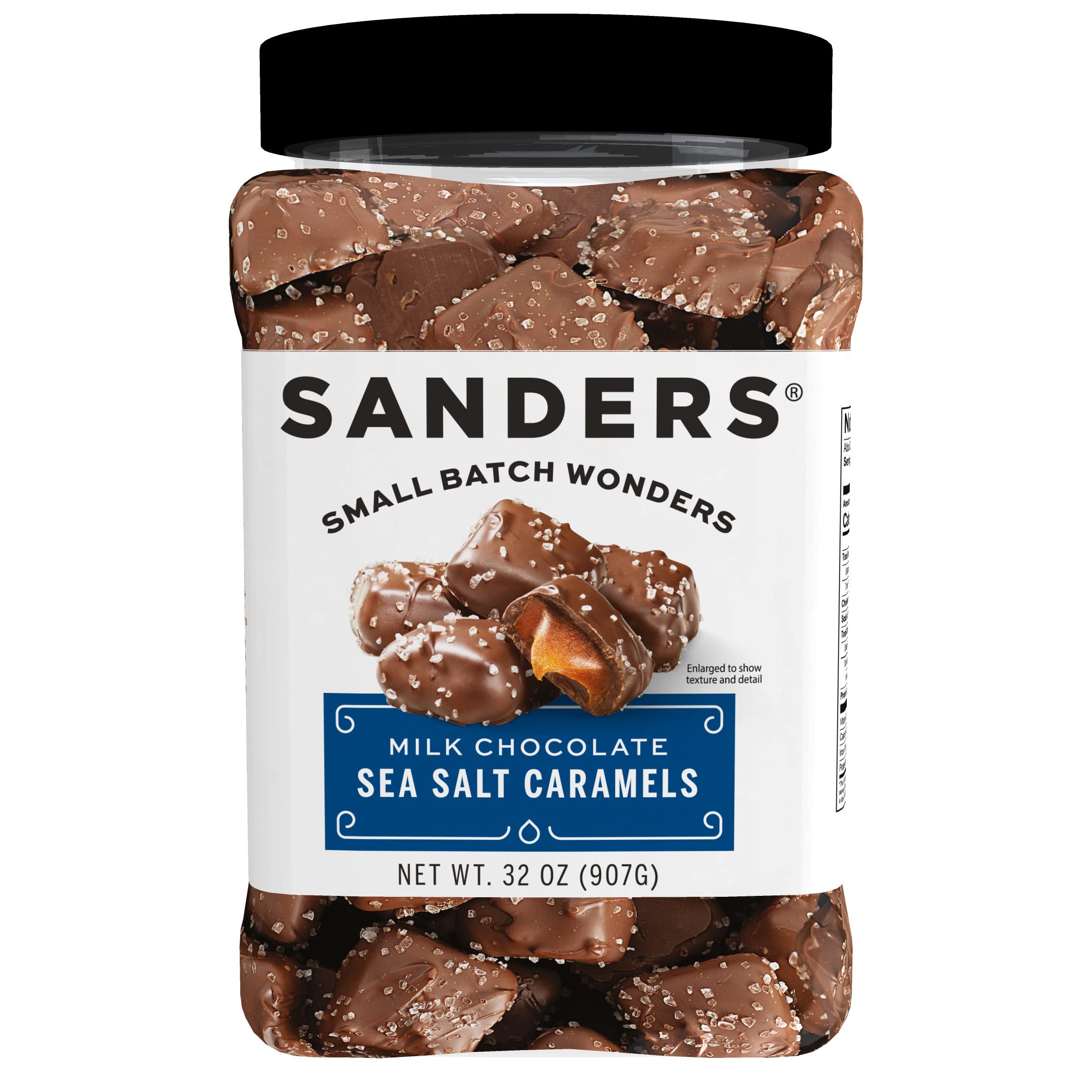 Premium Sanders Milk Chocolate Sea Salt Caramels (32 oz Tub) – Handcrafted Small Batch Caramel Candies, Slow Cooked with Rich Chocolate & Sea Salt for Perfect Sweet & Salty Balance – Ideal for Gifts, Parties & Dessert Toppings