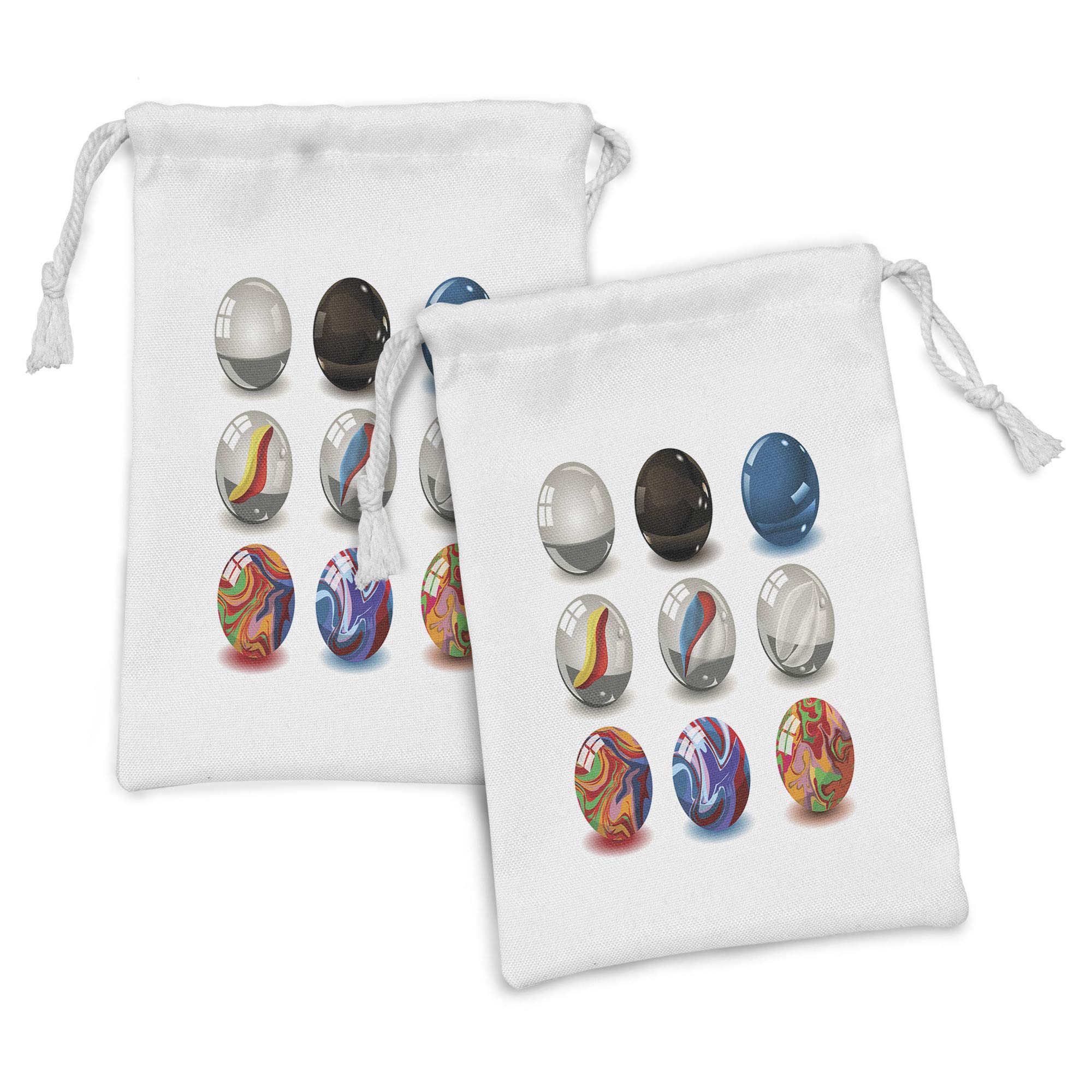Ambesonne Pearls Fabric Pouch Set of 2 - Elegant Marble Design with Glass & Porcelain Accents, Small Drawstring Bag for Toiletries, Jewelry, Makeup & Party Favors (9