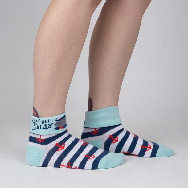 Fun & Comfortable Sock It To Me Turn Cuff Crew Socks - 'Lil Bit Salty' Design - Perfect for Casual Wear, Gifts & Everyday Fashion