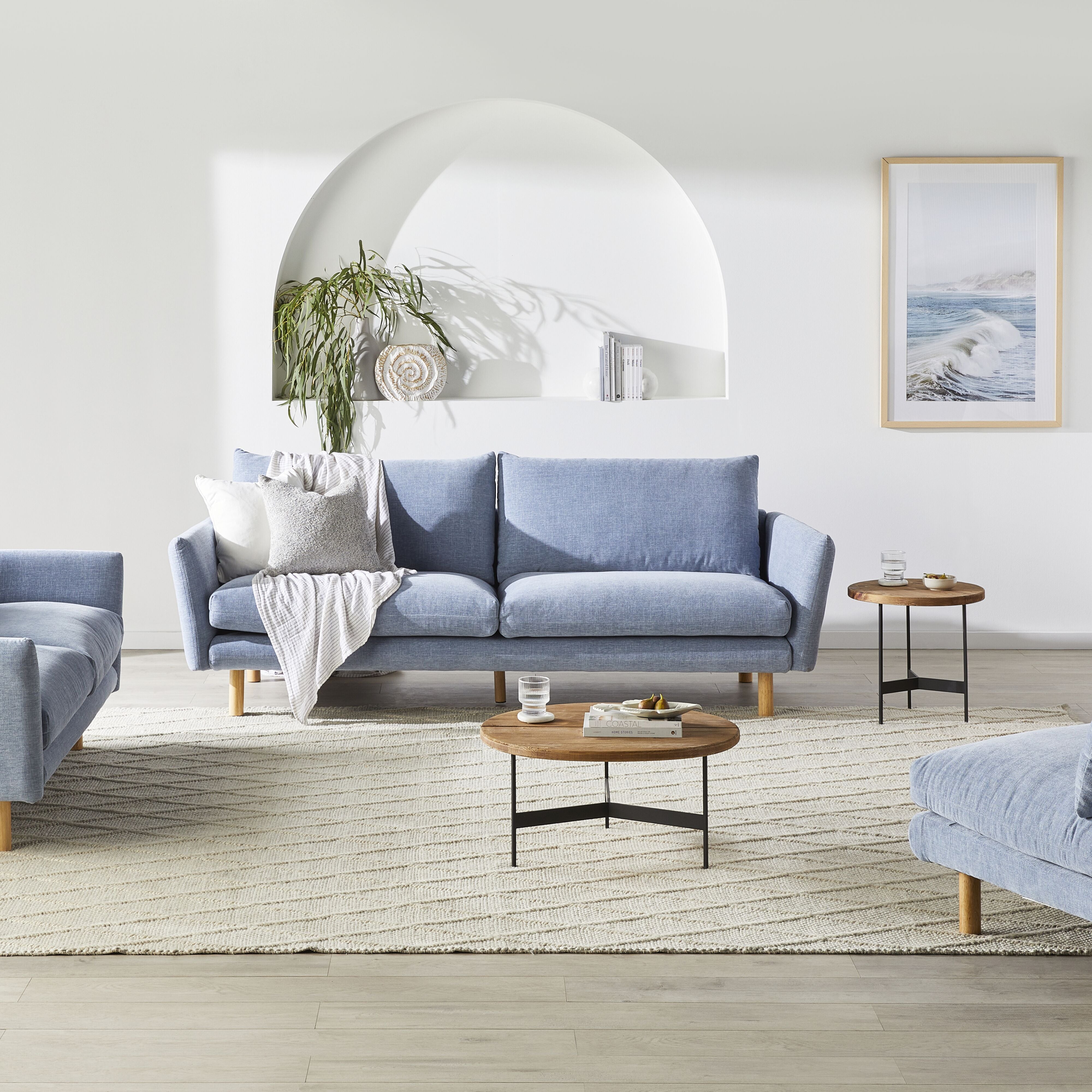 Comfortable Austin 3-Seater Sofa in Serene Morning Sky Blue - Perfect for Living Rooms, Lounges & Small Spaces