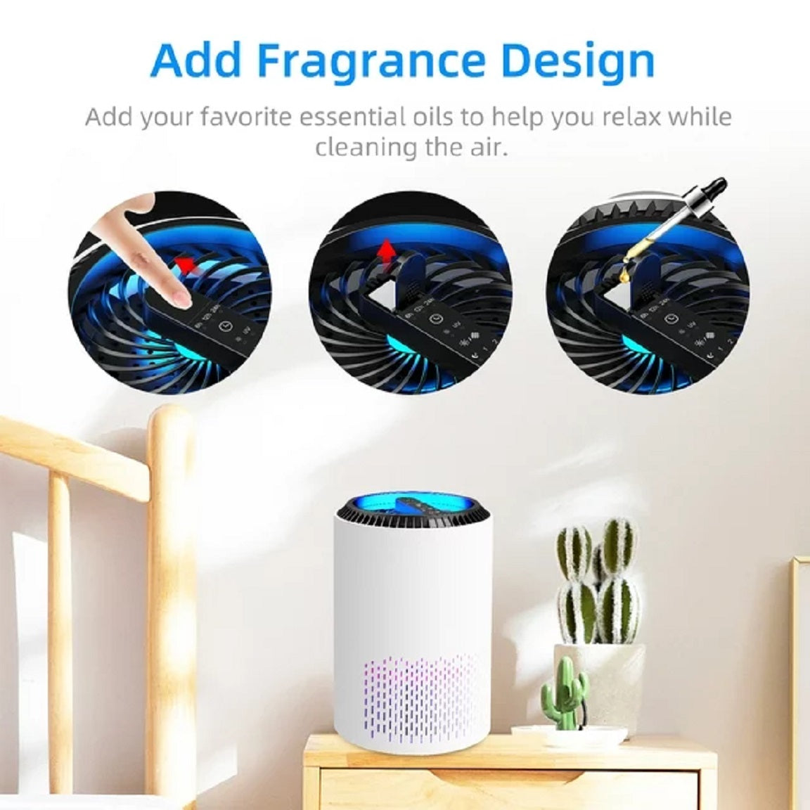 Alrocket HEPA Air Purifier with Night Light for Large Rooms up to 300 Sq.Ft - White | Bedroom, Living Room, Office Air Cleaner for Allergies, Dust, Pet Dander & Smoke