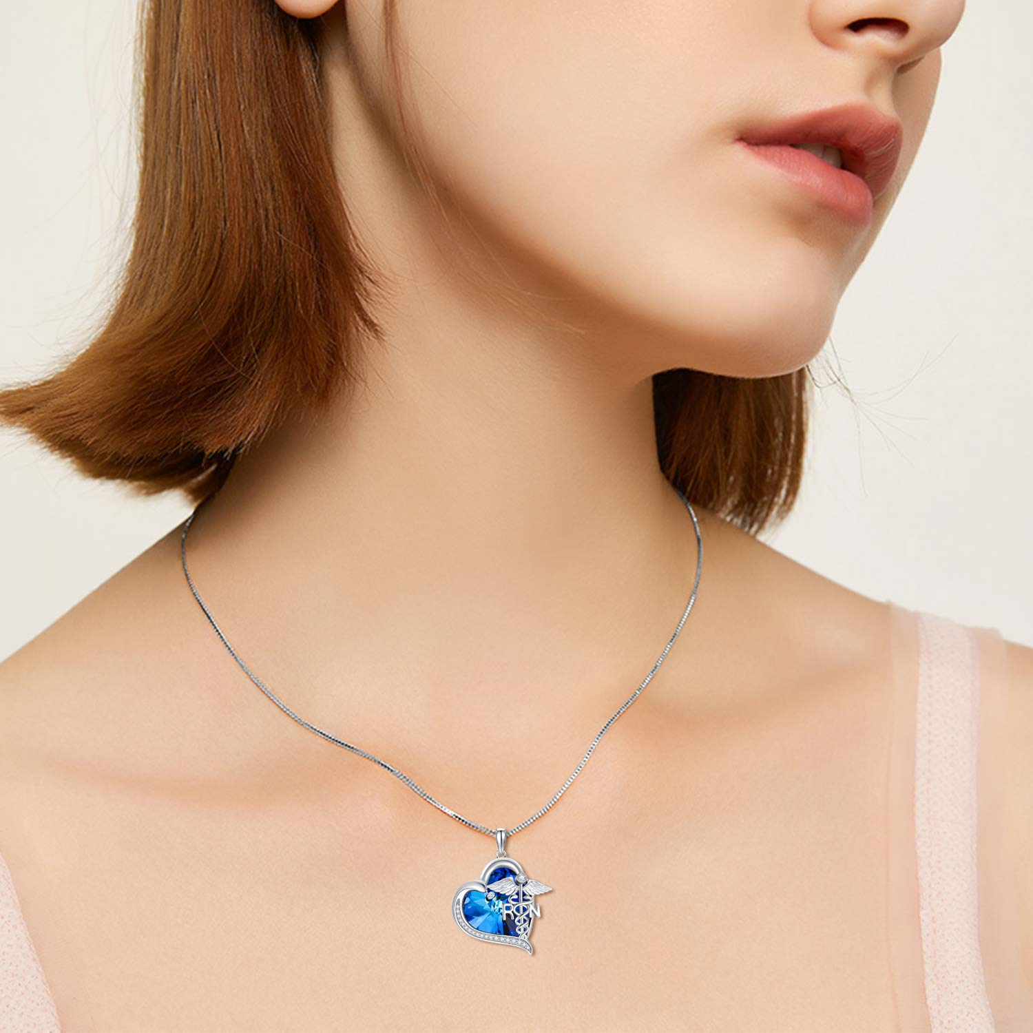TOUPOP 925 Sterling Silver Nurse Necklace with Crystal - RN Medical Caduceus Pendant Jewelry for Women, Nursing Student, Mom | Perfect Nurse Gifts for Birthday, Graduation, Appreciation | Ideal for Clinical Work, White Coat Ceremony & Daily Wear