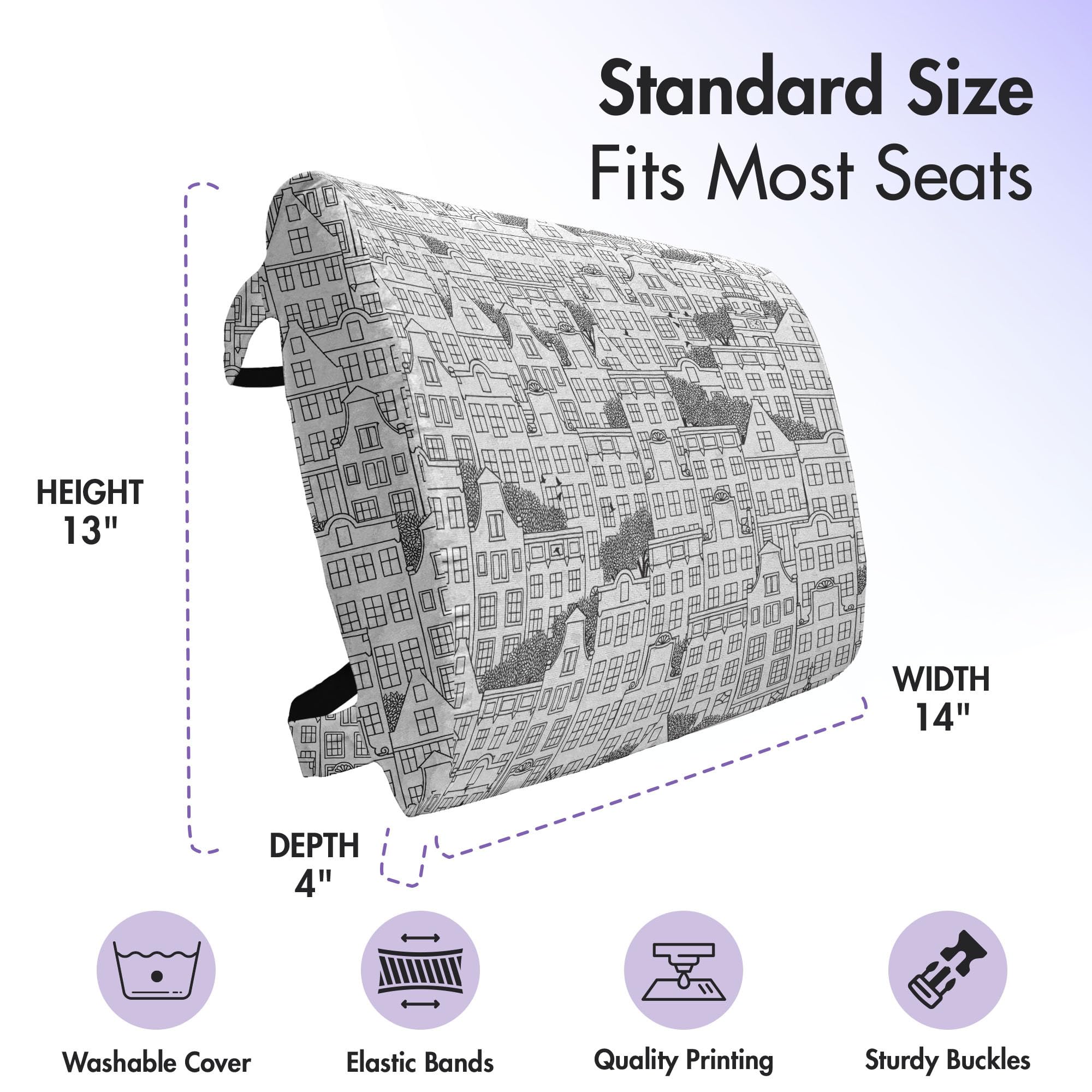 Ambesonne Urban Lumbar Support Pillow - Dutch Style European Houses Illustration, High Density Foam for Office Chair & Car Seat (14