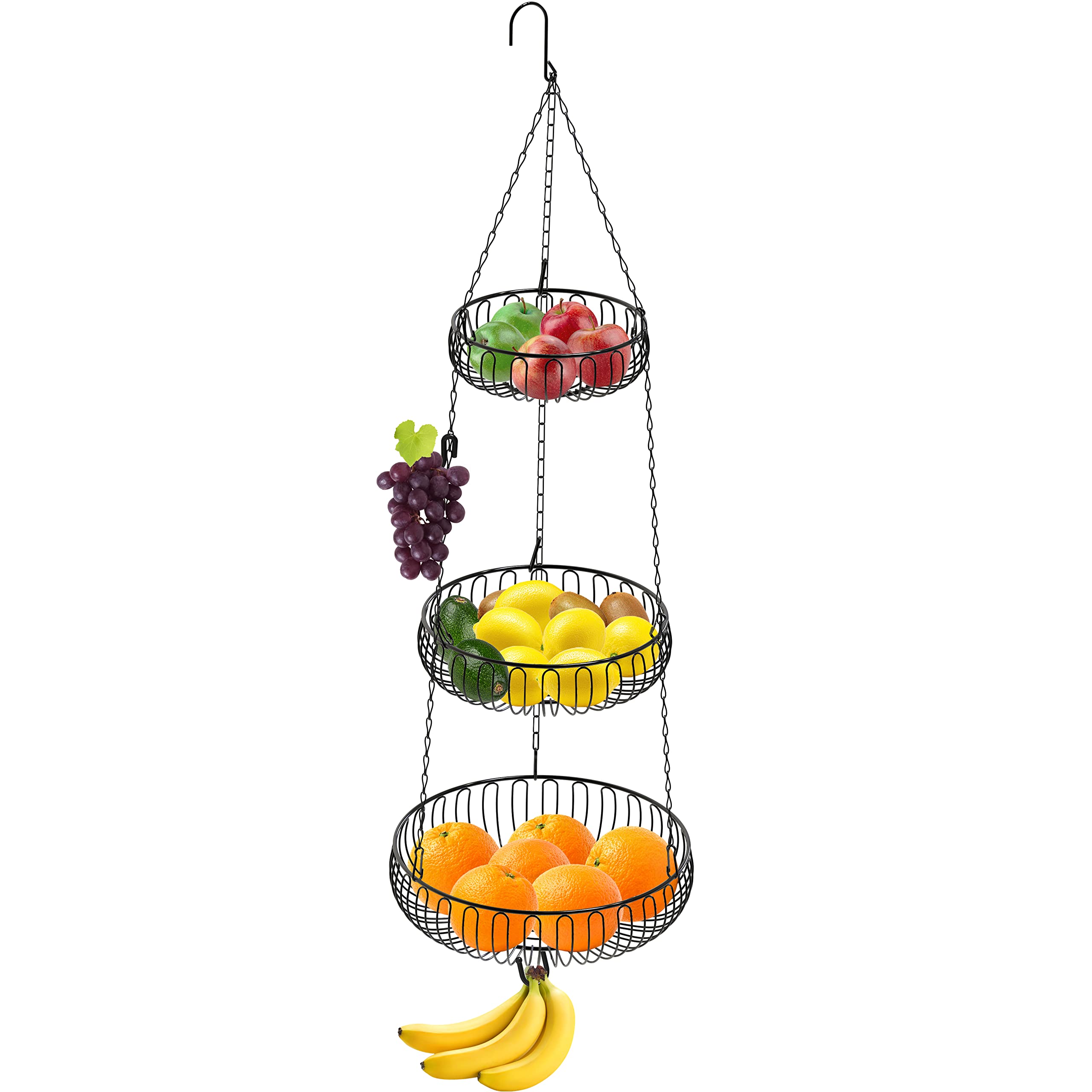 SimpleHouseware Hanging Fruit Basket - Classic Oblate Design in Black | Space-Saving Kitchen Storage for Fruits, Vegetables & Produce | Perfect for Small Kitchens, Pantries & Countertop Organization