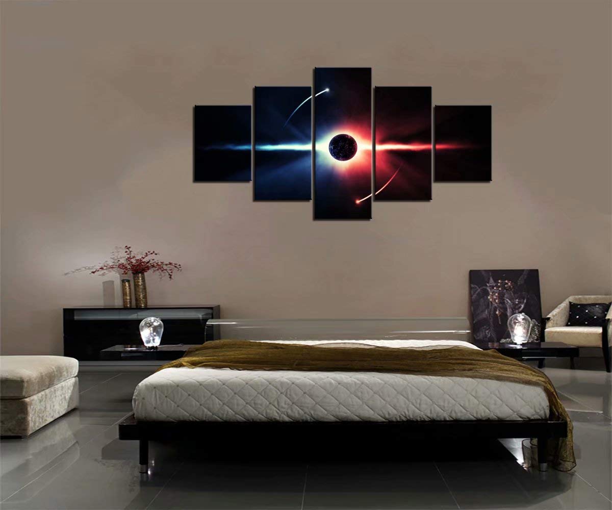 5-Panel Space Universe Wall Art Canvas Prints - HD Earth & Galaxy Decor for Living Room, Bedroom & Office - Stretched & Framed Ready to Hang Home Decor