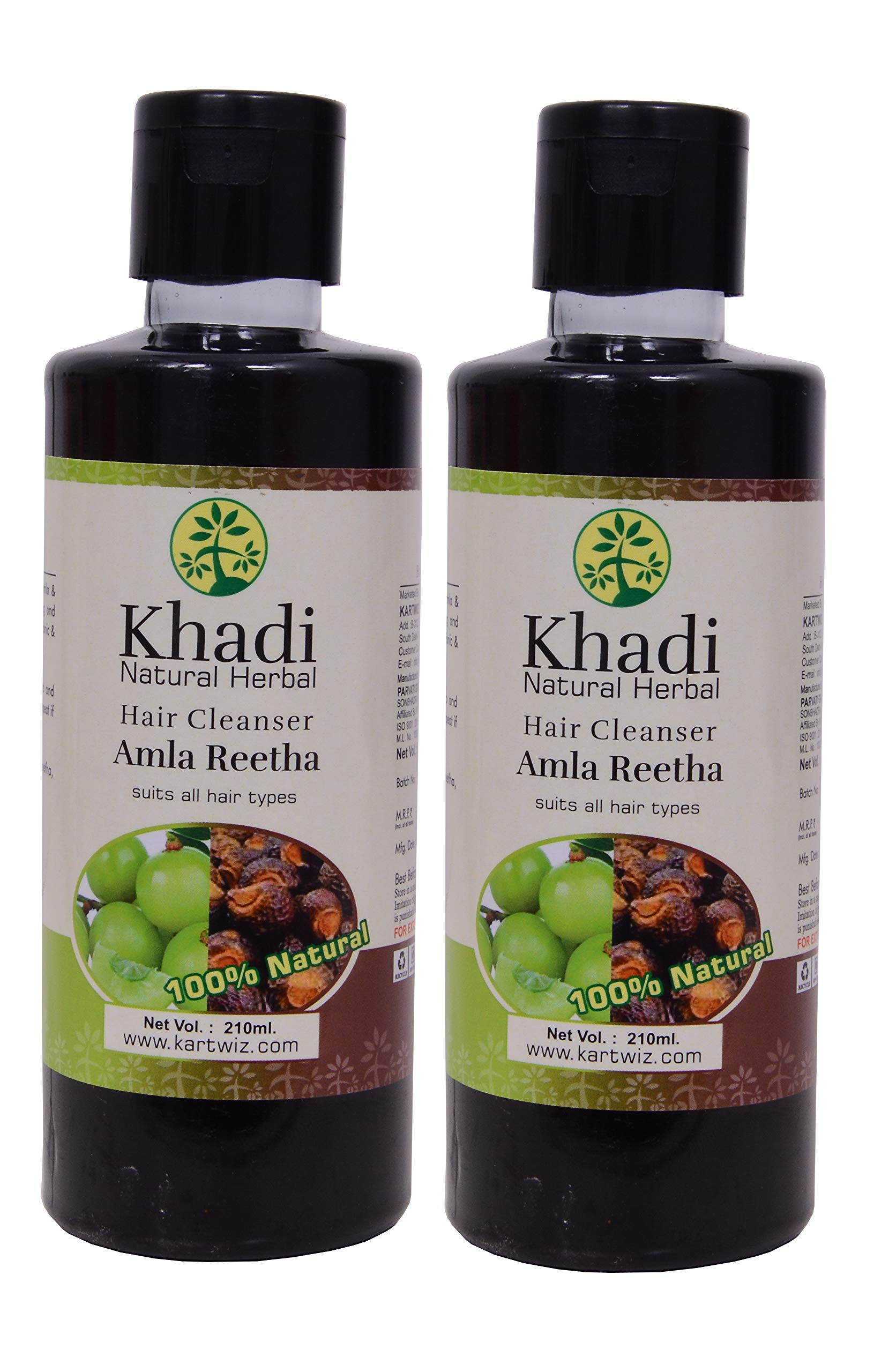 Khadi Natural Herbal Amla & Reetha Shampoo 210ml (Pack of 2) - Sulfate Free, Chemical Free Hair Care for Dry & Damaged Hair - Perfect for Daily Use & Scalp Nourishment