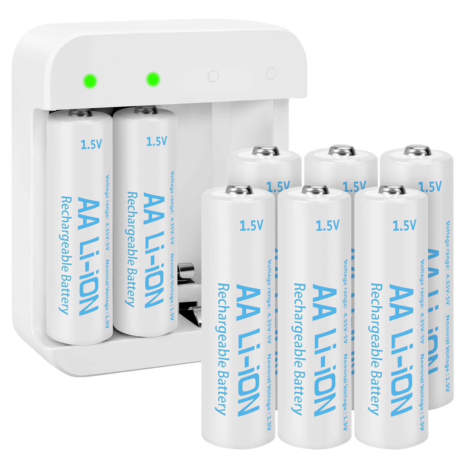 8 Pack Rechargeable 1.5V Lithium AA Batteries with 4-Bay Charger - 3600mWh Long Lasting Double A Batteries for Blink Camera, Wireless Keyboards, Game Controllers & Smart Home Devices
