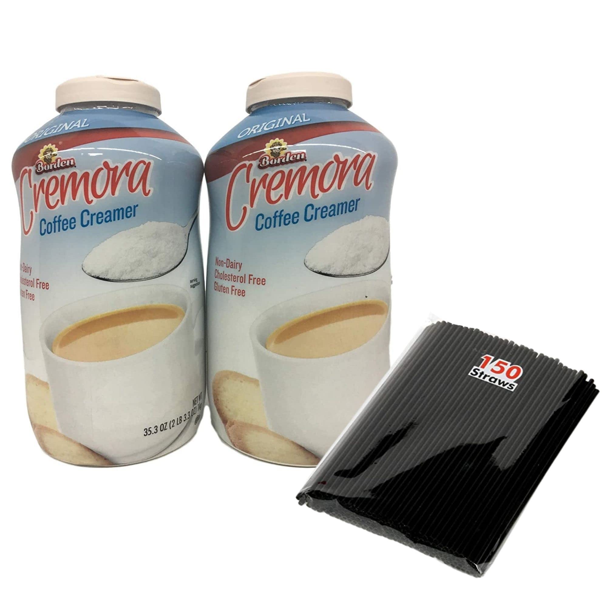 Borden Cremora Non Dairy Coffee Creamer Powder 35.3 oz (2-Pack) with Plastic Stirrers - Perfect for Office, Home & Coffee Shops