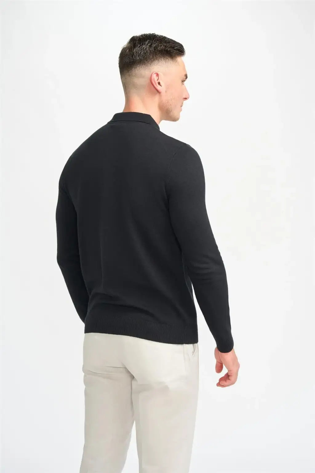Cavani Men's Boom Plain Long Sleeve Polo Shirt - Comfortable Casual Slim Fit Button Down Collar Top for Work, Golf & Everyday Wear
