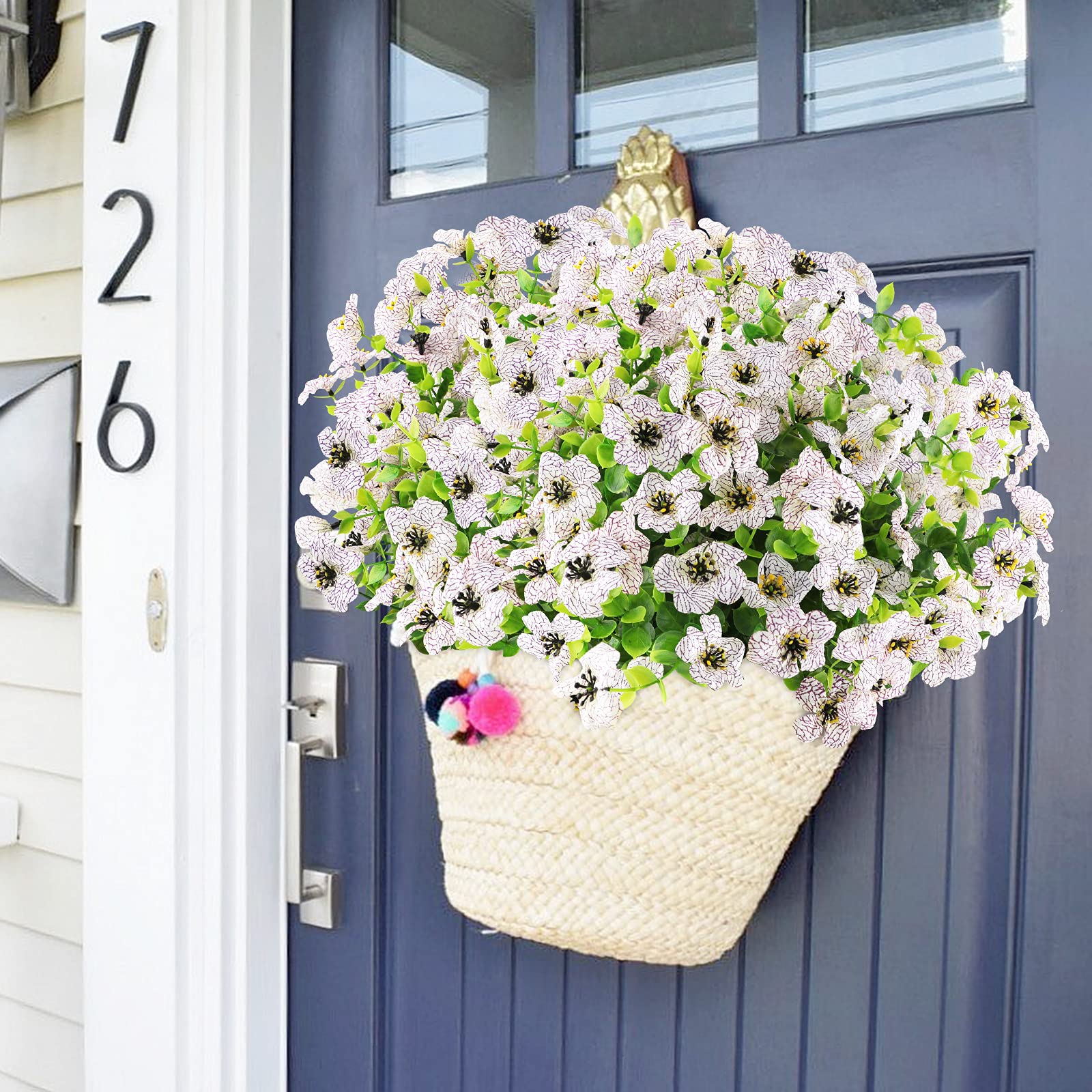 GREENRAIN 9 Bundles UV Resistant Artificial Flowers - Fake Outdoor Plants for Garden, Window Box, Porch Decor - Faux Plastic Flowers for Home, Wedding, Party Decoration (White)