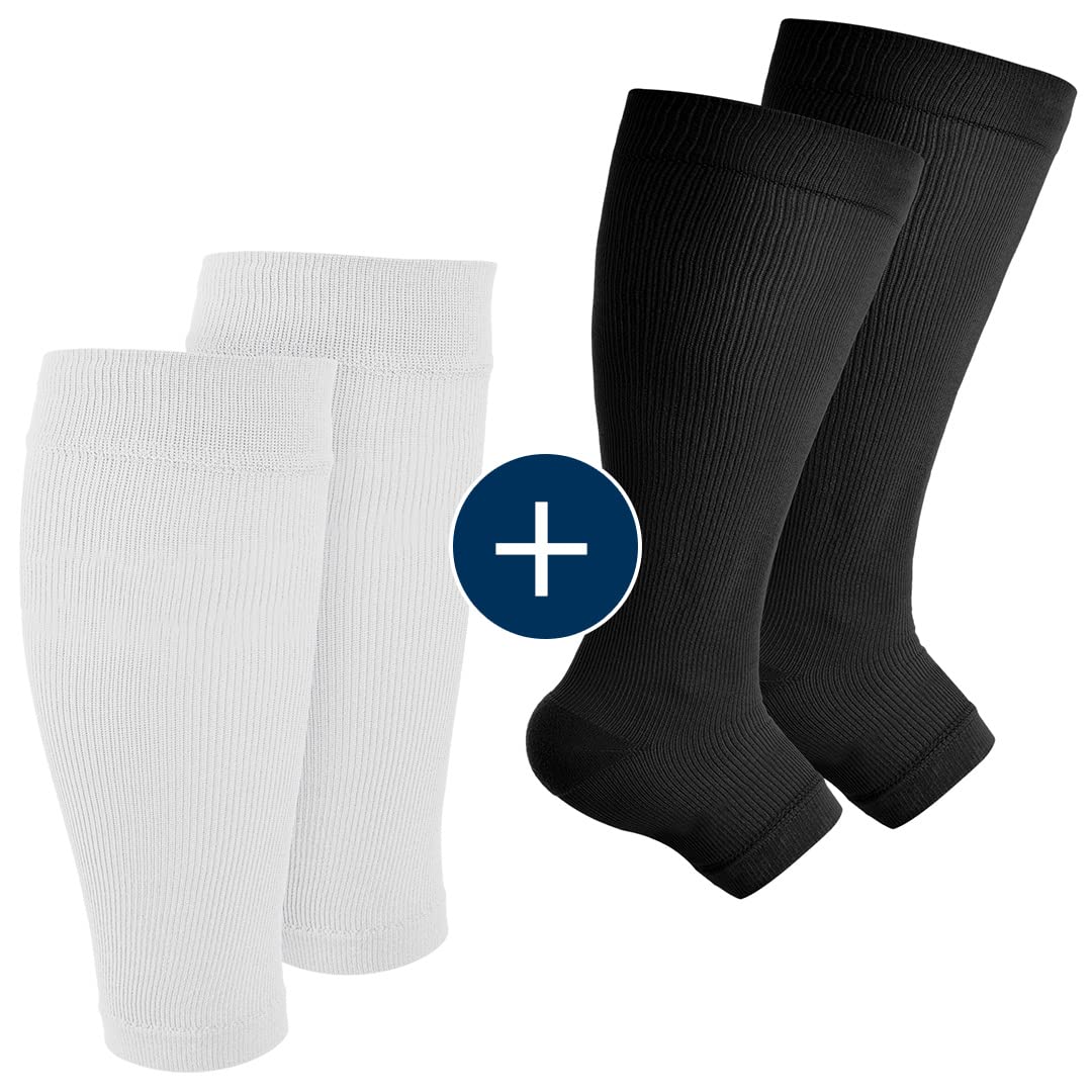 Pembrook Plus Size Compression Toeless Socks & Sleeves Bundle for Women - 3-Pack Breathable Foot & Leg Support for Nurses, Athletes, Travel - Improve Circulation & Reduce Swelling