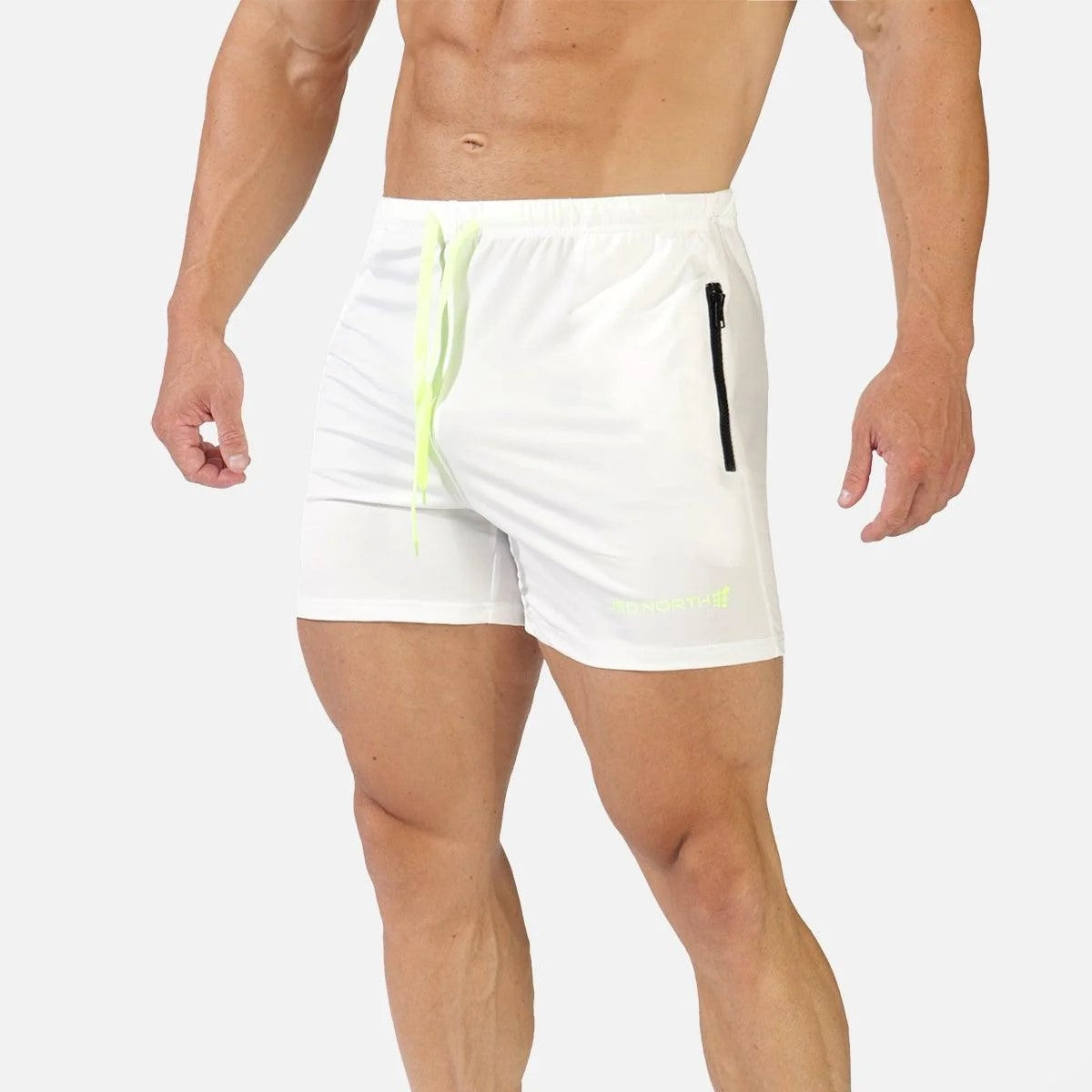 Jed North Agile 4 Gym Shorts with Zipper Pockets - White | Men's Workout Running Training Shorts for Gym & Outdoor Sports