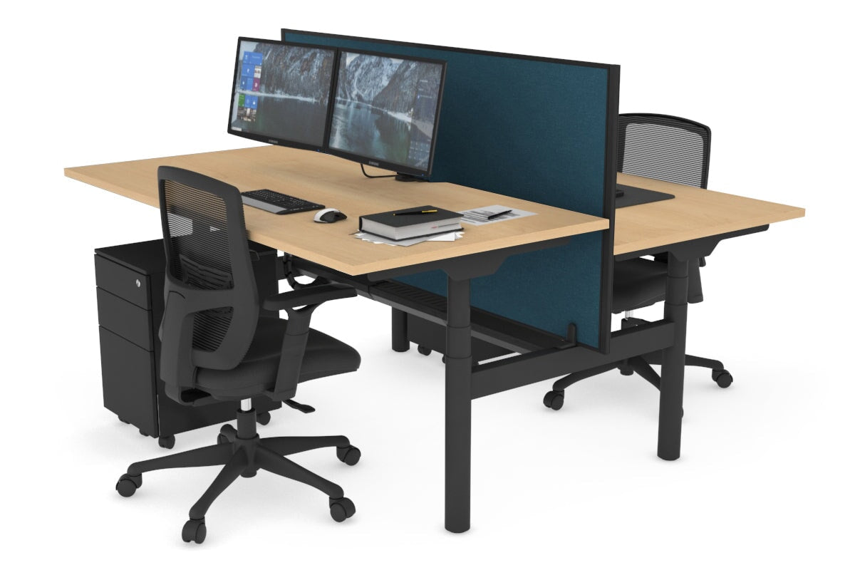 Flexi Premium Height Adjustable 2-Person H Bench Workstation - Black Frame [1800L x 800W with Cable Management] - Ideal for Office, Coworking Spaces & Home Offices