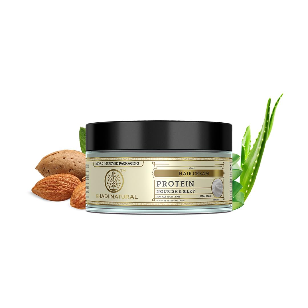 Khadi Natural Protein Hair Cream for Soft & Shiny Hair – Paraben & Silicone-Free Hair Treatment for Dry & Damaged Hair – 150g Moisturizing Cream for All Hair Types – Perfect for Daily Hydration & Salon-Like Smoothness